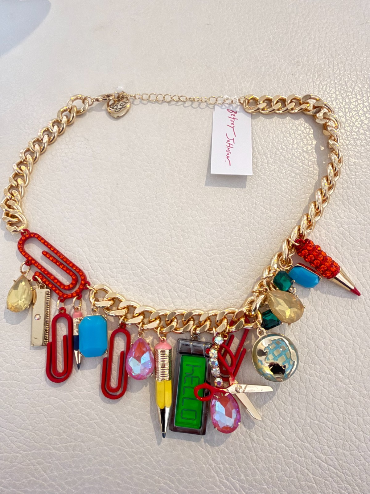 NWT Betsey Johnson Back To School Charm Statement Necklace Teacher Gold Tone