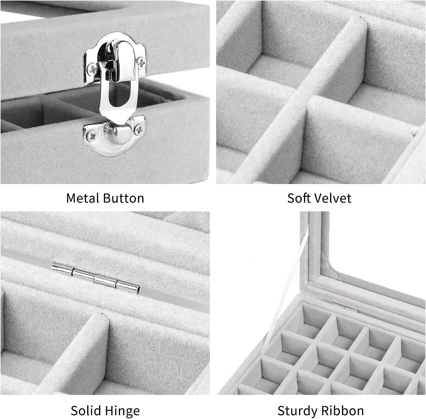 Jewelry Box 24 Grid Velvet Jewelry Tray for Drawers Glass Clear Lid Sho