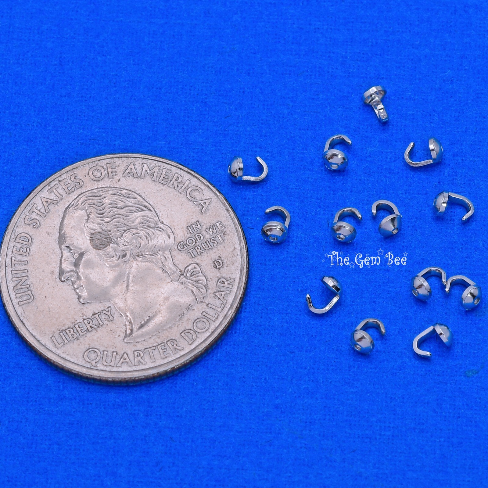 14K Solid White Gold Crimp Hook Bead Tip Cup End Findings Quantity: (2)