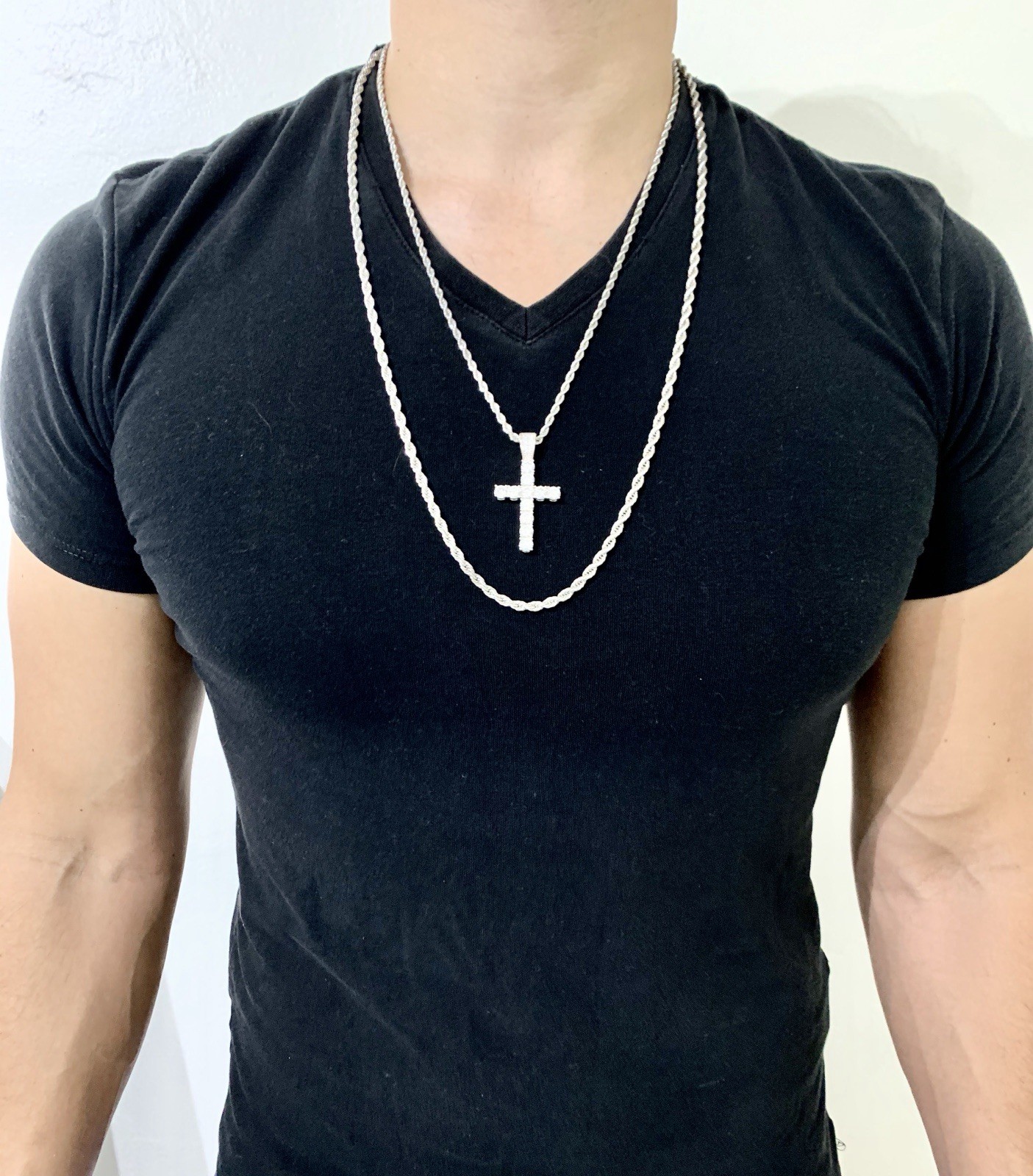 Real 18K White Gold Men Women Cross Necklace Lab Diamond ITALY LIFETIME WARRANTY