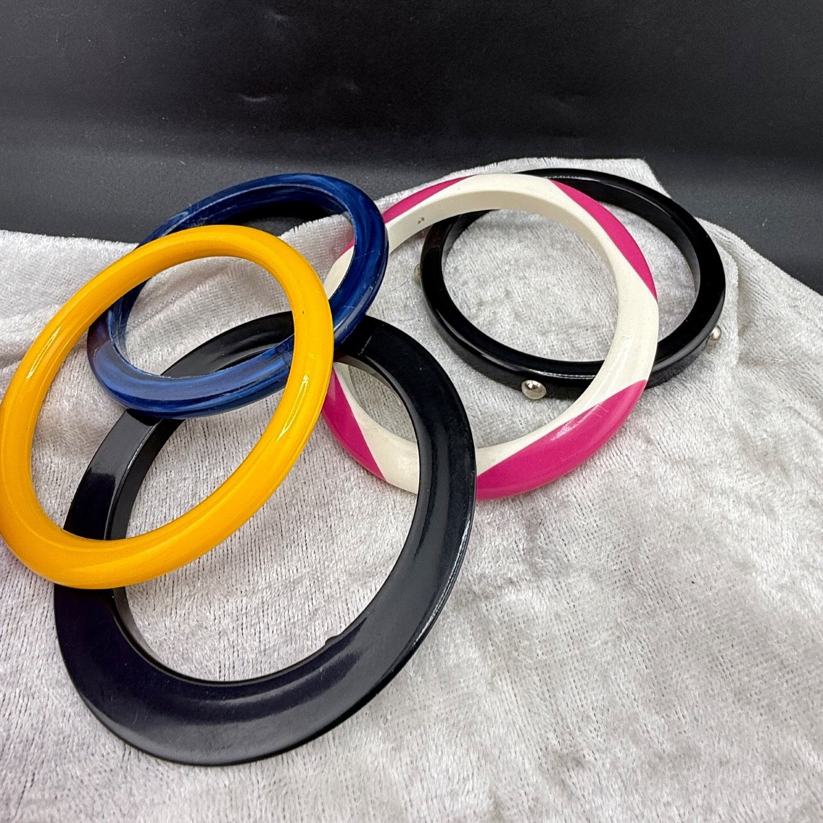 Vintage Bangle Bracelet Lot Yellow Black Pink Blue