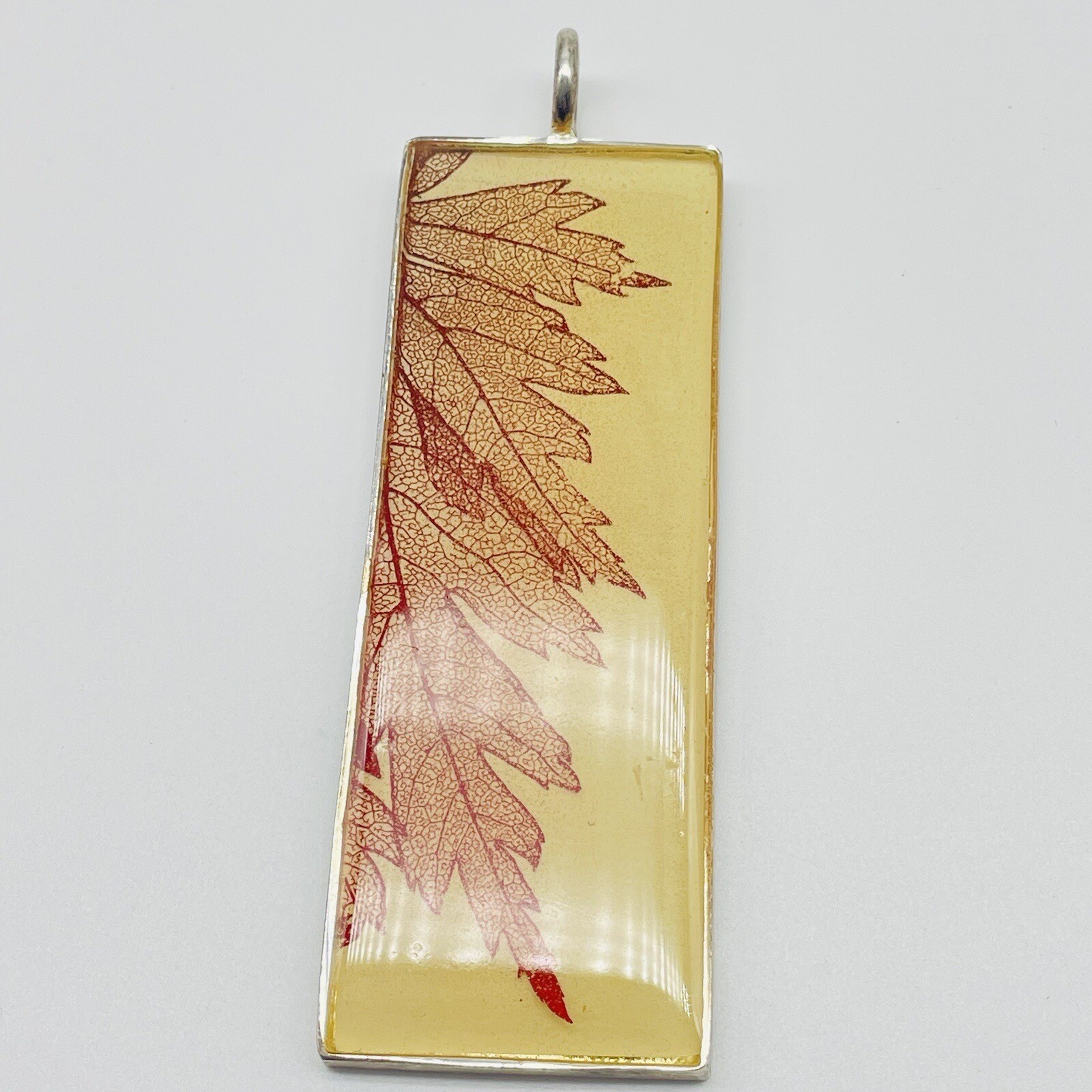 Vintage Golden Enamel Leaf Pendant Silver Tone