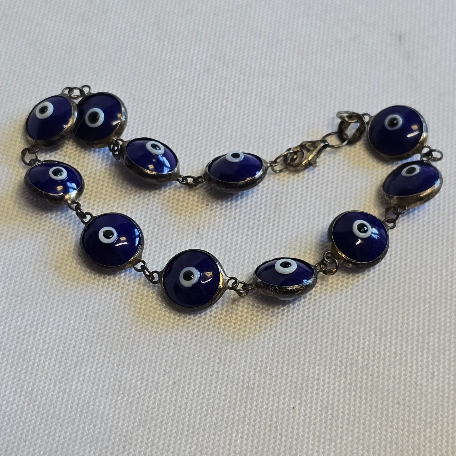 Sterling Silver Evil Eye Bracelet 7.83g Fine Jewelry 7.25″ Lobster Clasp