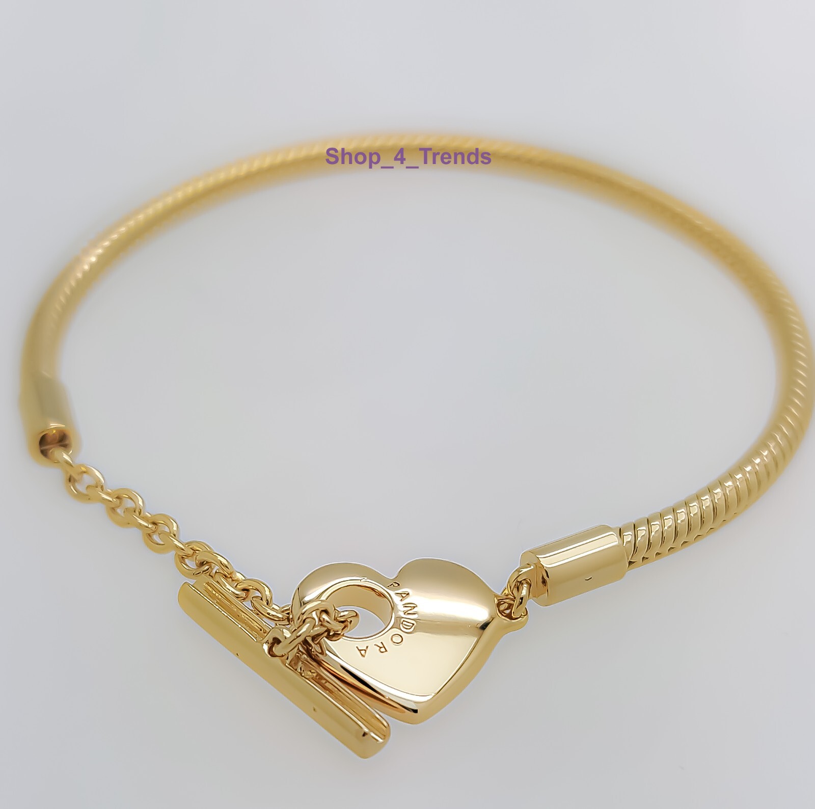 100% Authentic PANDORA 569285C00 Gold Plated Heart T-Bar Charm Bracelet New