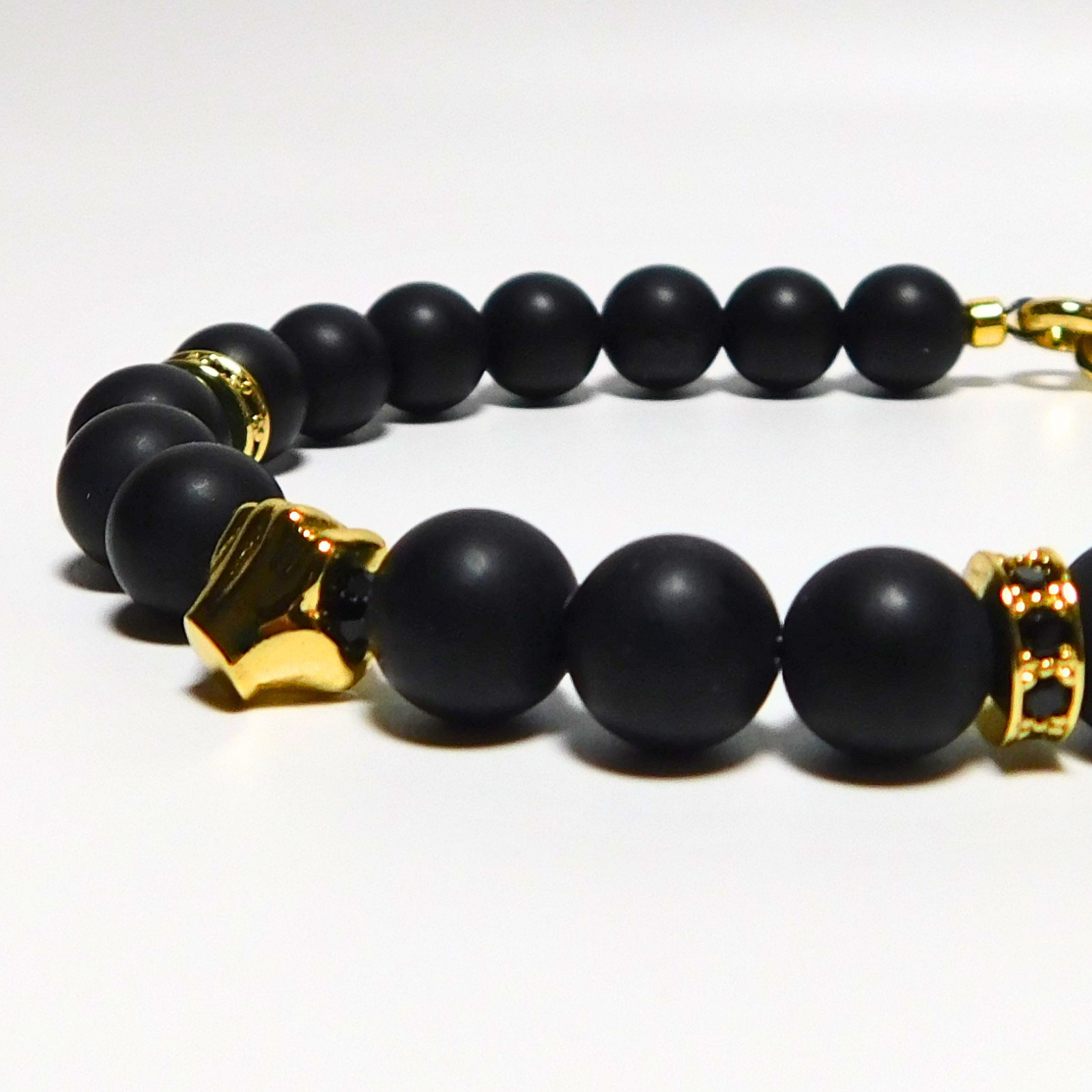 18K Yellow Gold Filled Matte Black Onyx Power Fist Bracelet Protest Jewelry Luxe