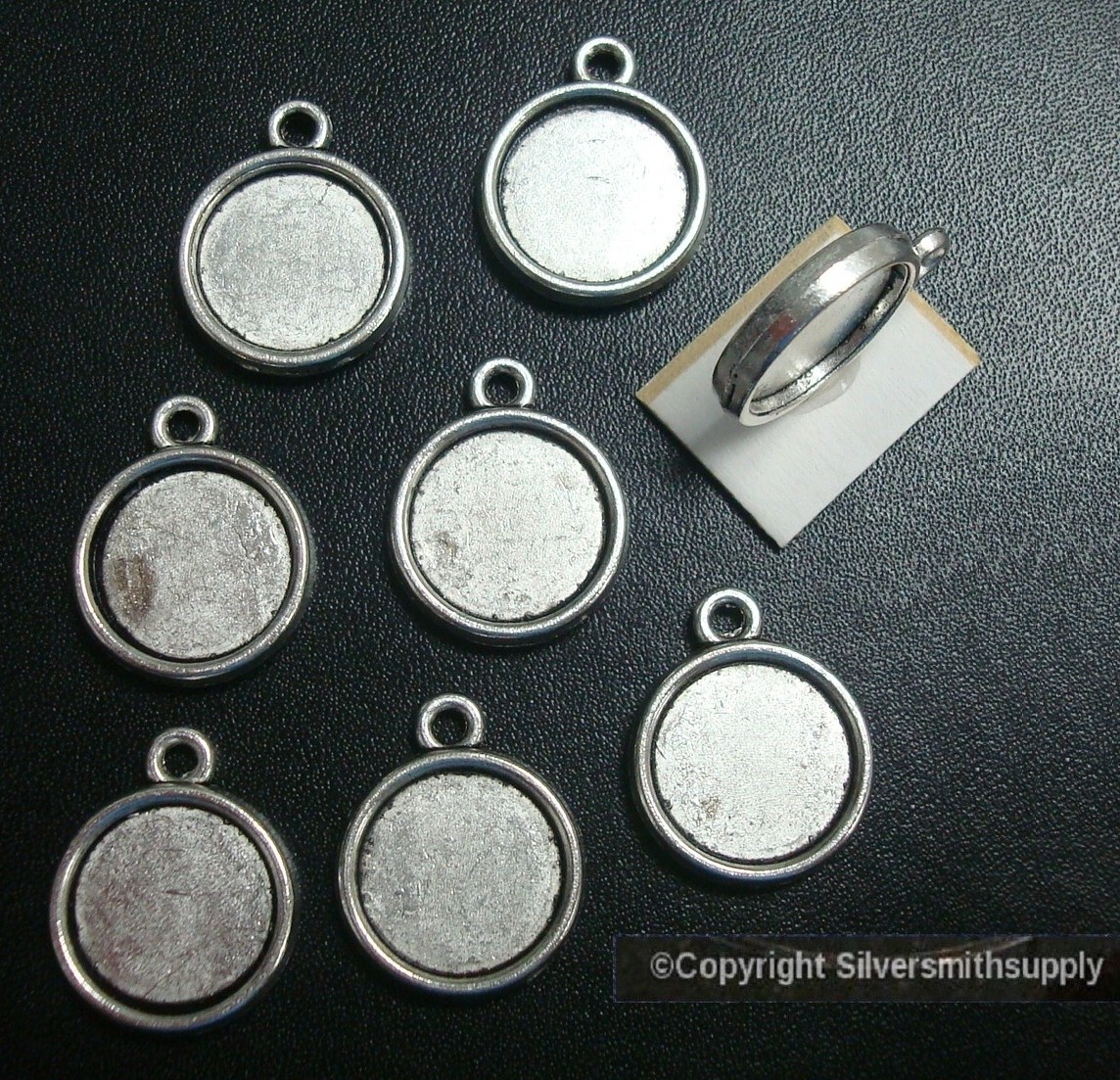 8 Plain Bezel tray settings Silver pl 12mm cabochon pendant earring charm fpe075