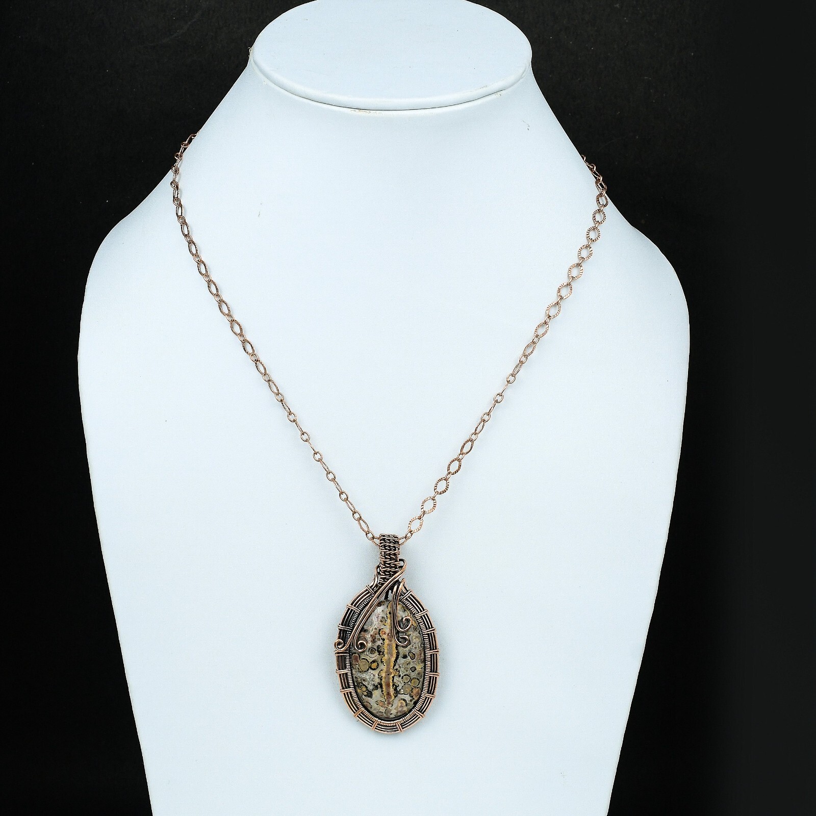 Ocean Jasper Gemstone Jewelry Copper Gift For Love Wire Wrapped Pendant 2.52″