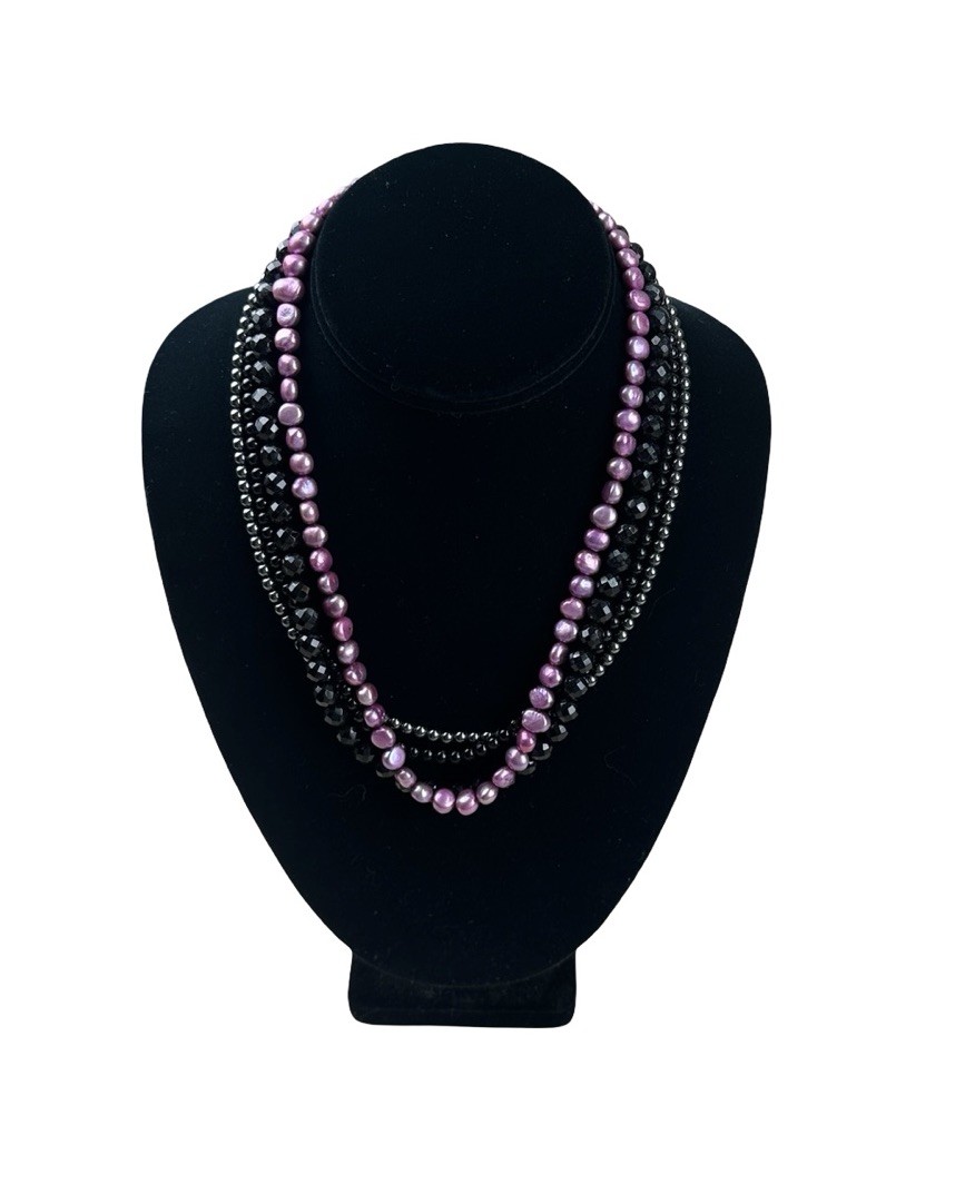 Vintage 14K Gold .585 PJS Clasp Dyed Freshwater Pearl Multi Strand Necklace 18”