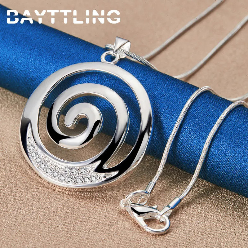 Fashion 925 Sterling Silver 16-30 Inches Hip Hop Spiral Round Zircon Necklace