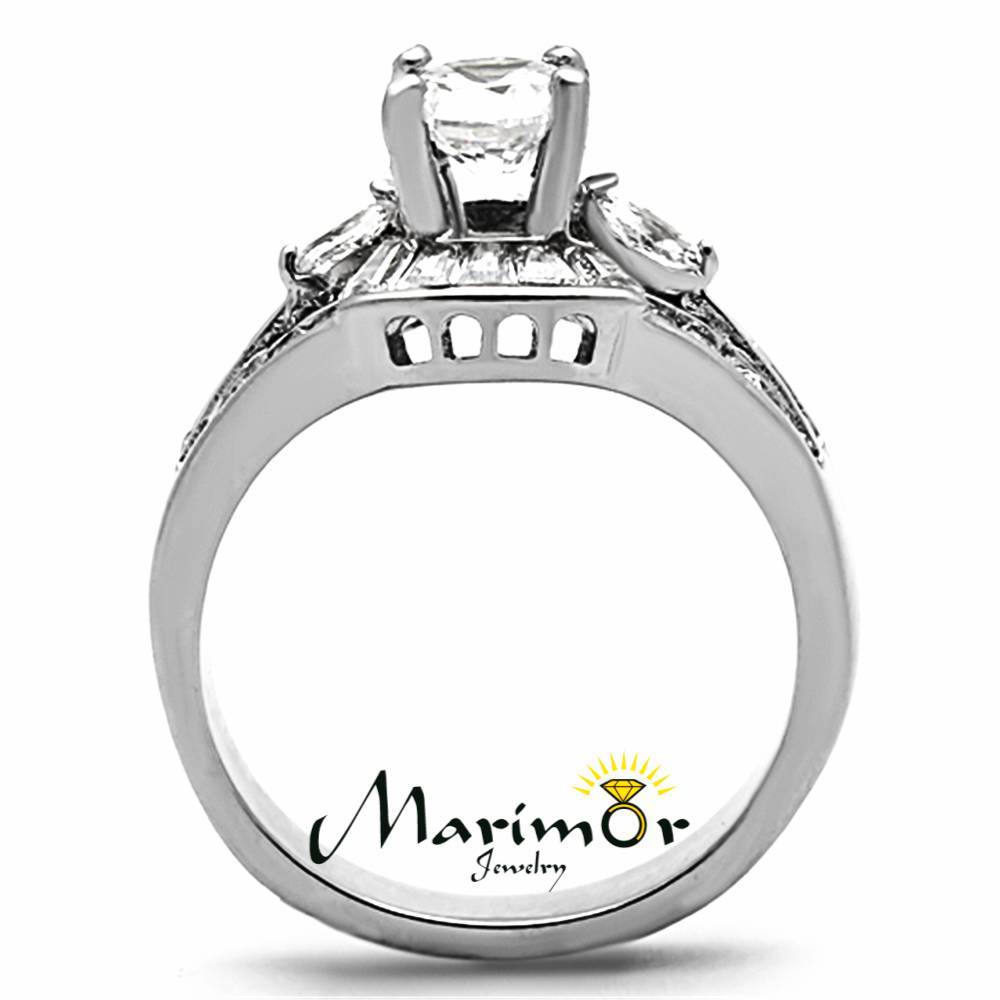 Womens AAA Cubic Zirconia Silver Stainless Steel Engagement Wedding Ring Sz 5-10