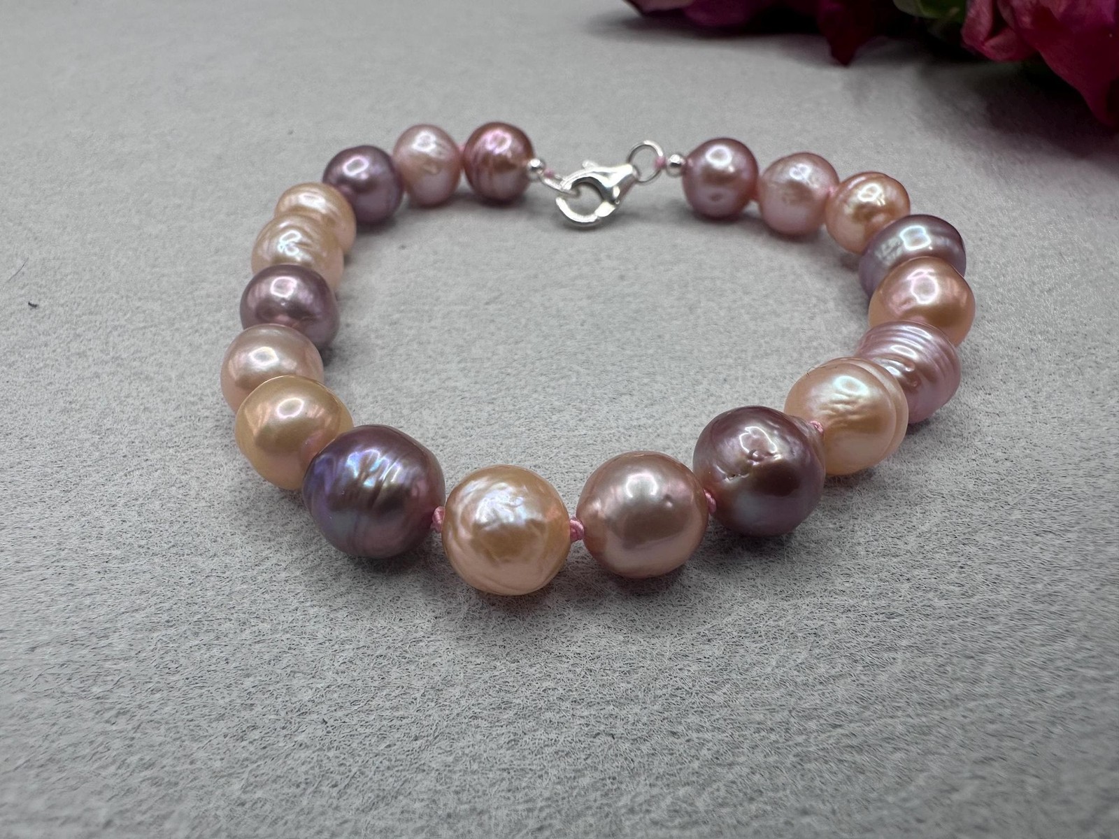 7.5 Inch Multicolor Edison Pearl Bracelet 8-9mm Sterling Silver Clasp