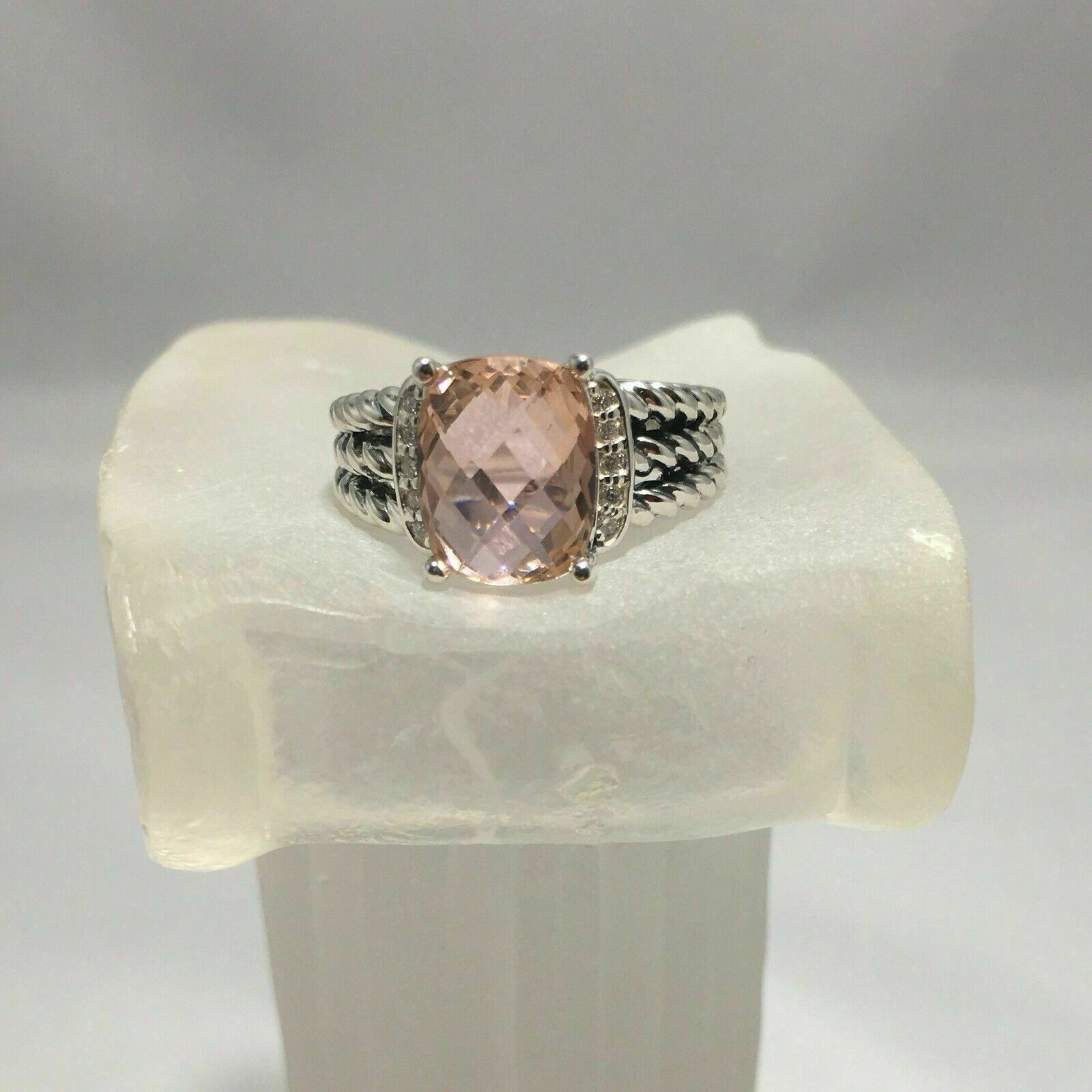 Unique Fancy Engagement Ring 2.30Ct Cushion Cut Morganite 14k White Gold Finish