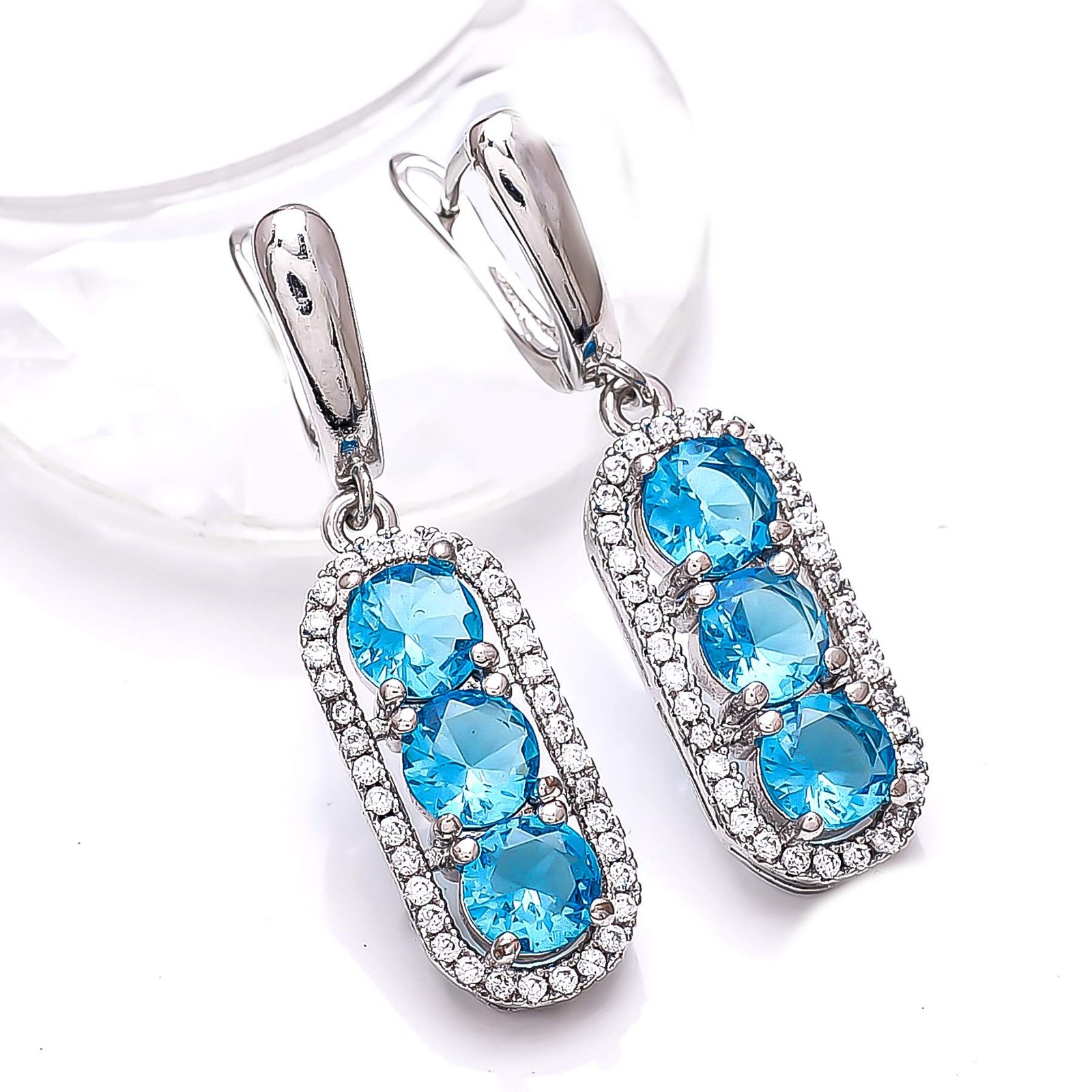 Blue Topaz & Cubic Zirconia Gemstone 925 Sterling Silver Earring 1.50″ E76113