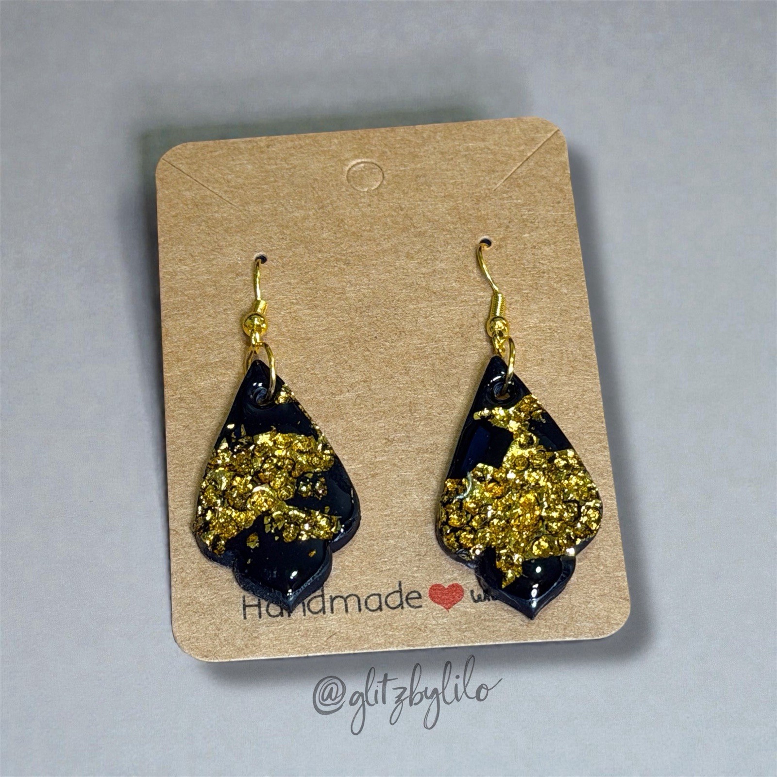 Black And Gold Polymer Clay Earrings Dangle Woman Gifts Black Deluxe Handmade