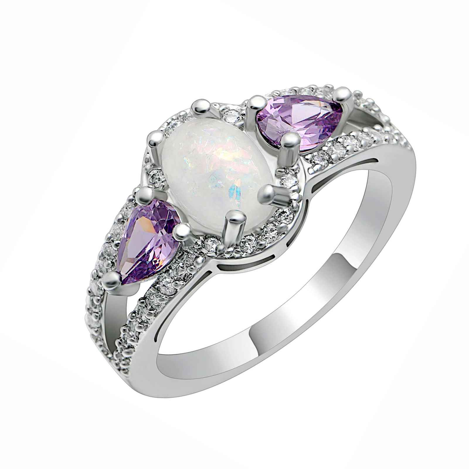 Chelsey Pink or White Oval Shape Simulated Fire Opal Purple Cz Ring Ginger Ly…