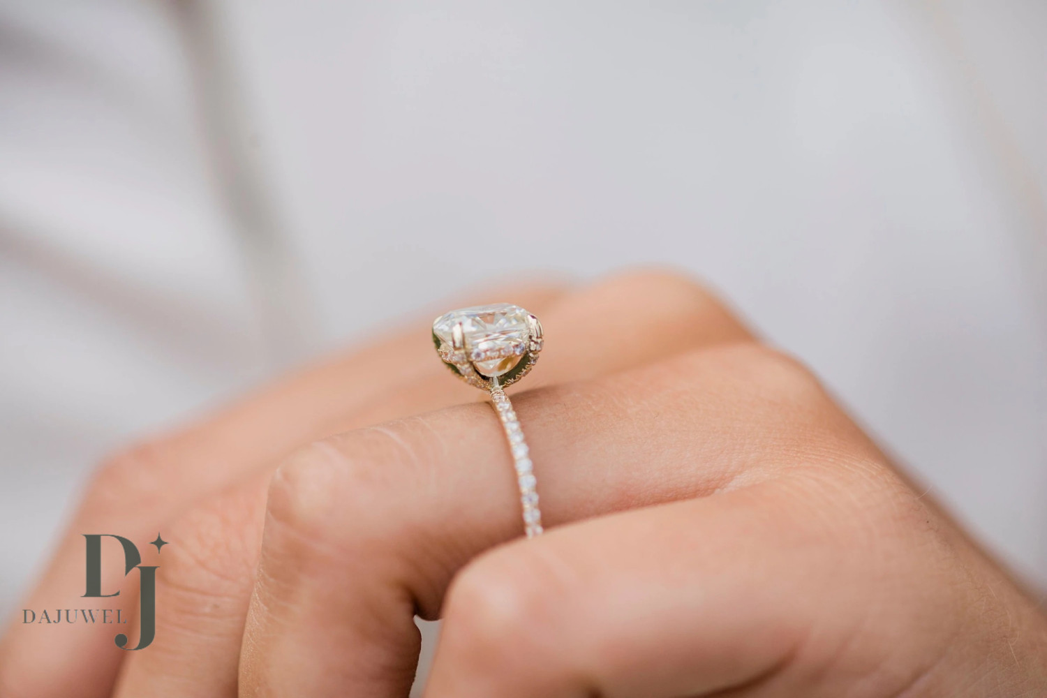 Moissanite Hidden Halo Engagement Ring Solid 14K White Gold 2.00 CT Cushion Cut
