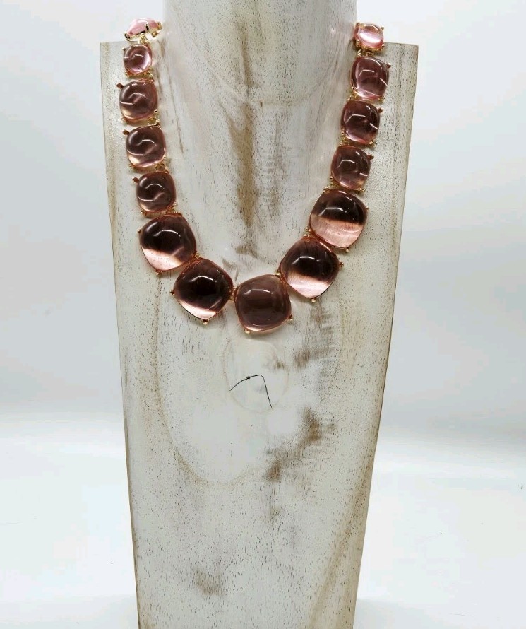 Pink Gripoix Style Necklace Cabochon Gold Tone Graduated Jelly Belly 18.5 in