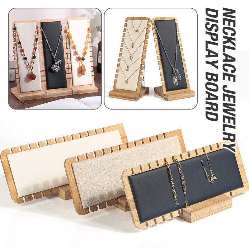 Solid Bamboo Wooden Jewelry Display Stand Necklace Showcase Holder Rack