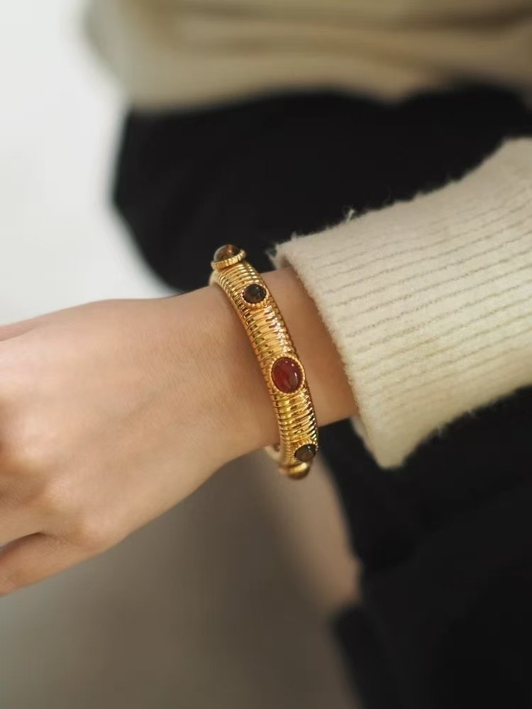 GAS Bijoux Style Vintage Gold Tone Gemstone Bracelet French
