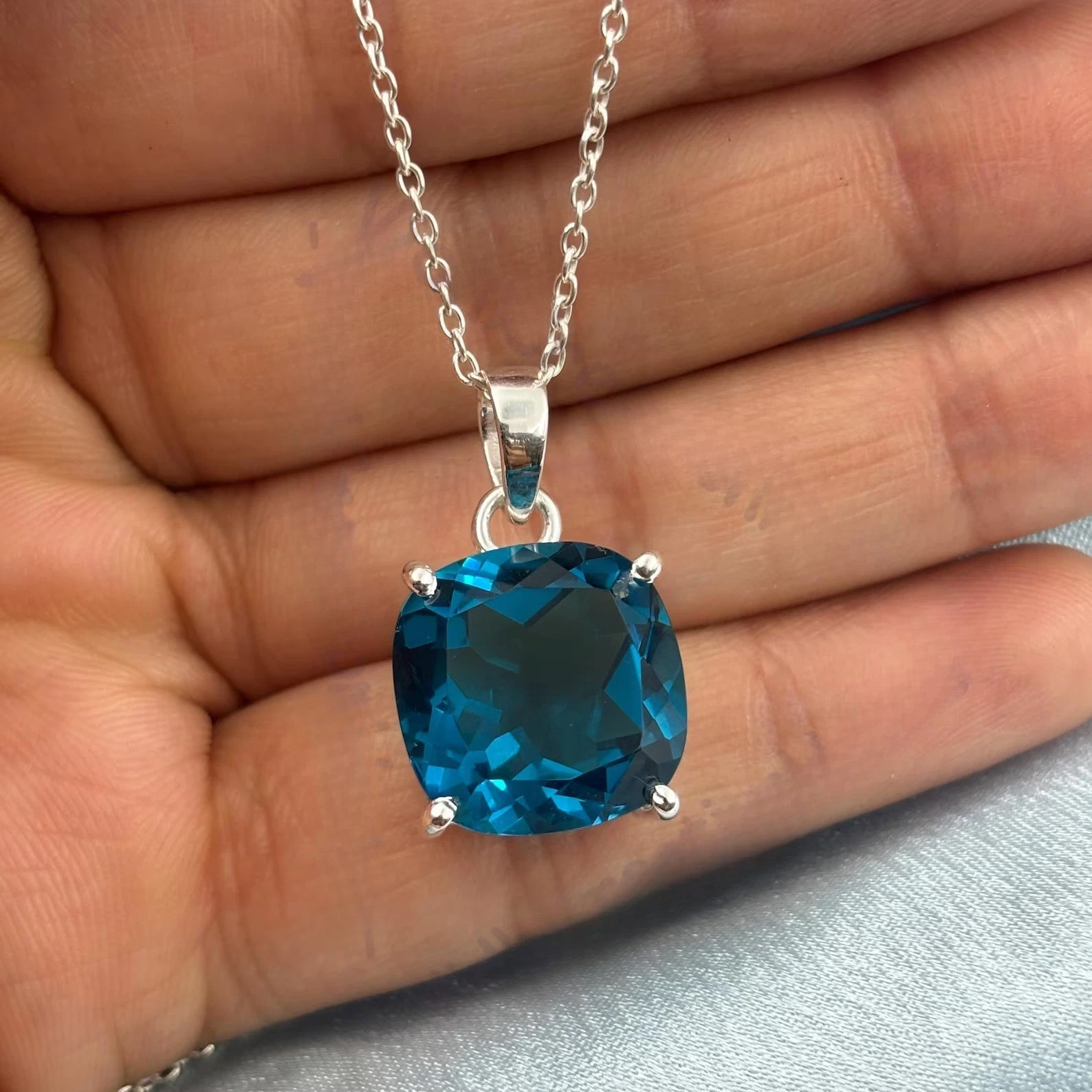 60.80 Ct London Blue Topaz Sterling Silver Pendant Gemstone Jewelry With Chain