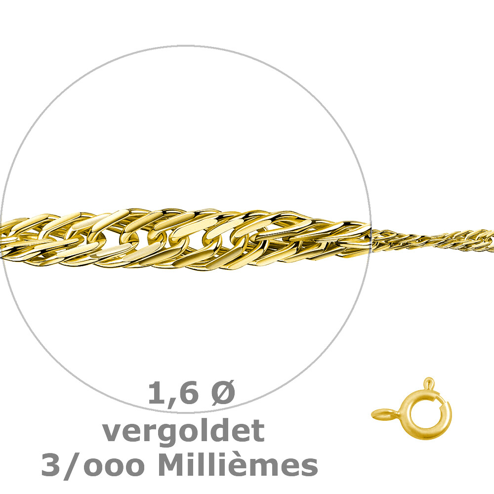 925 REAL SILVER Gold Plated *** Singapore Chain Twisted 38-40-42-45-50-55-60 cm