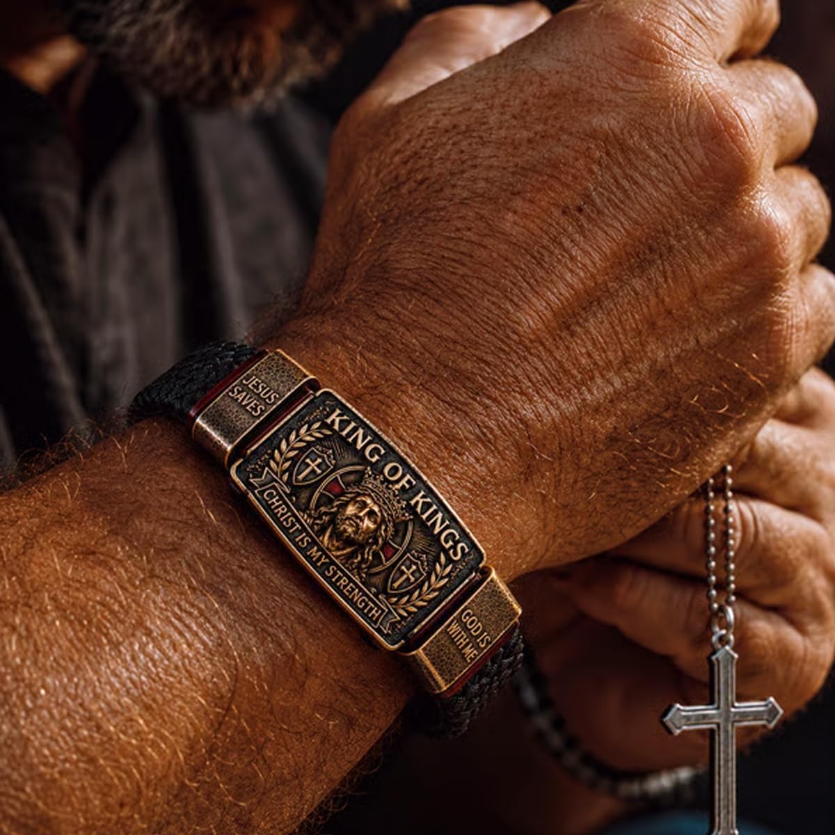 King of Kings Religious Bracelet, Adjustable Inspirational Wristband for Men