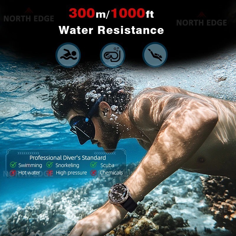 NORTH EDGE TRITON-TI Titanium Stainless Solar-Powered Diving Watch Luxury Quartz