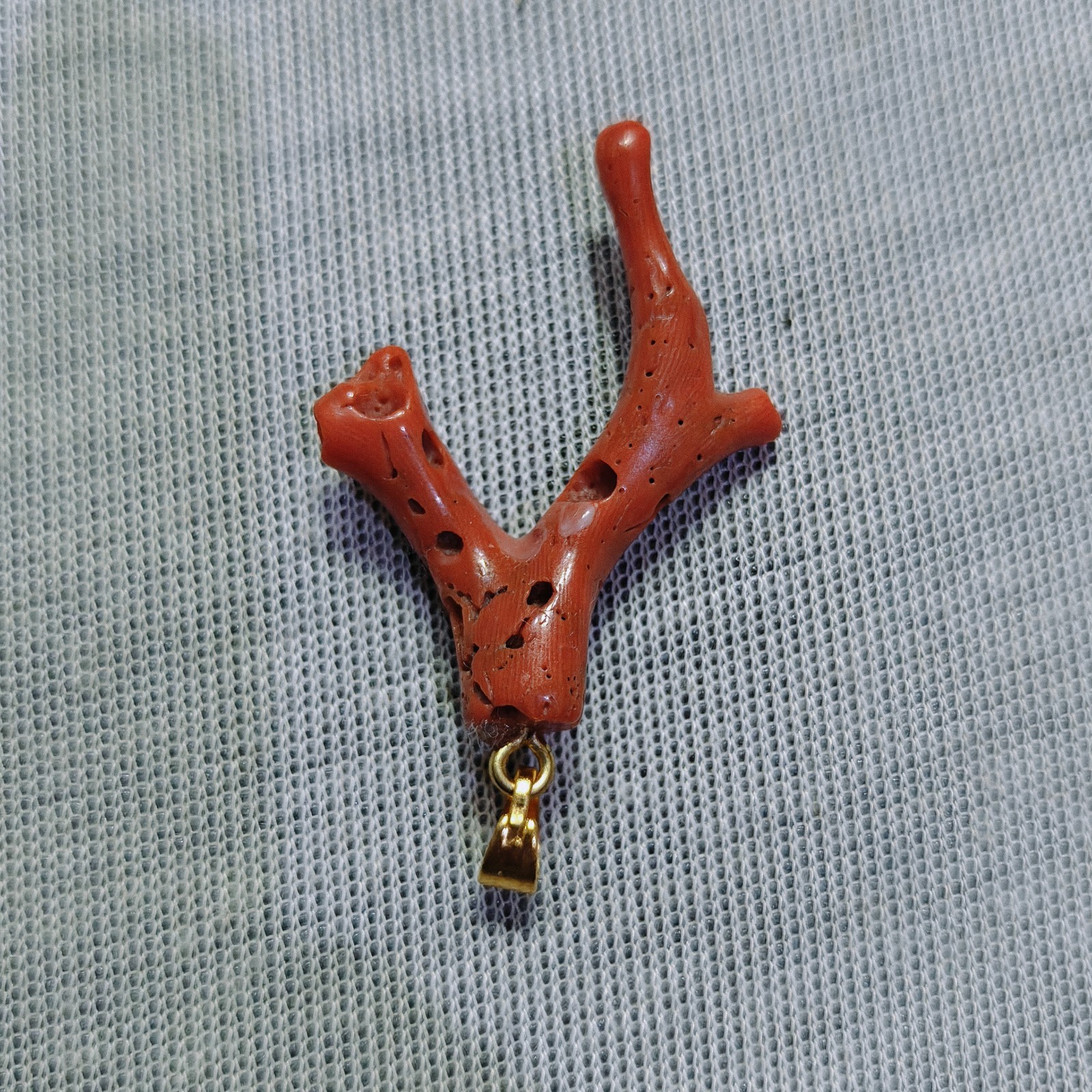 Vintage Natural Italian Red Coral Branch Pendant Brass Coral Estate Jewelry Char