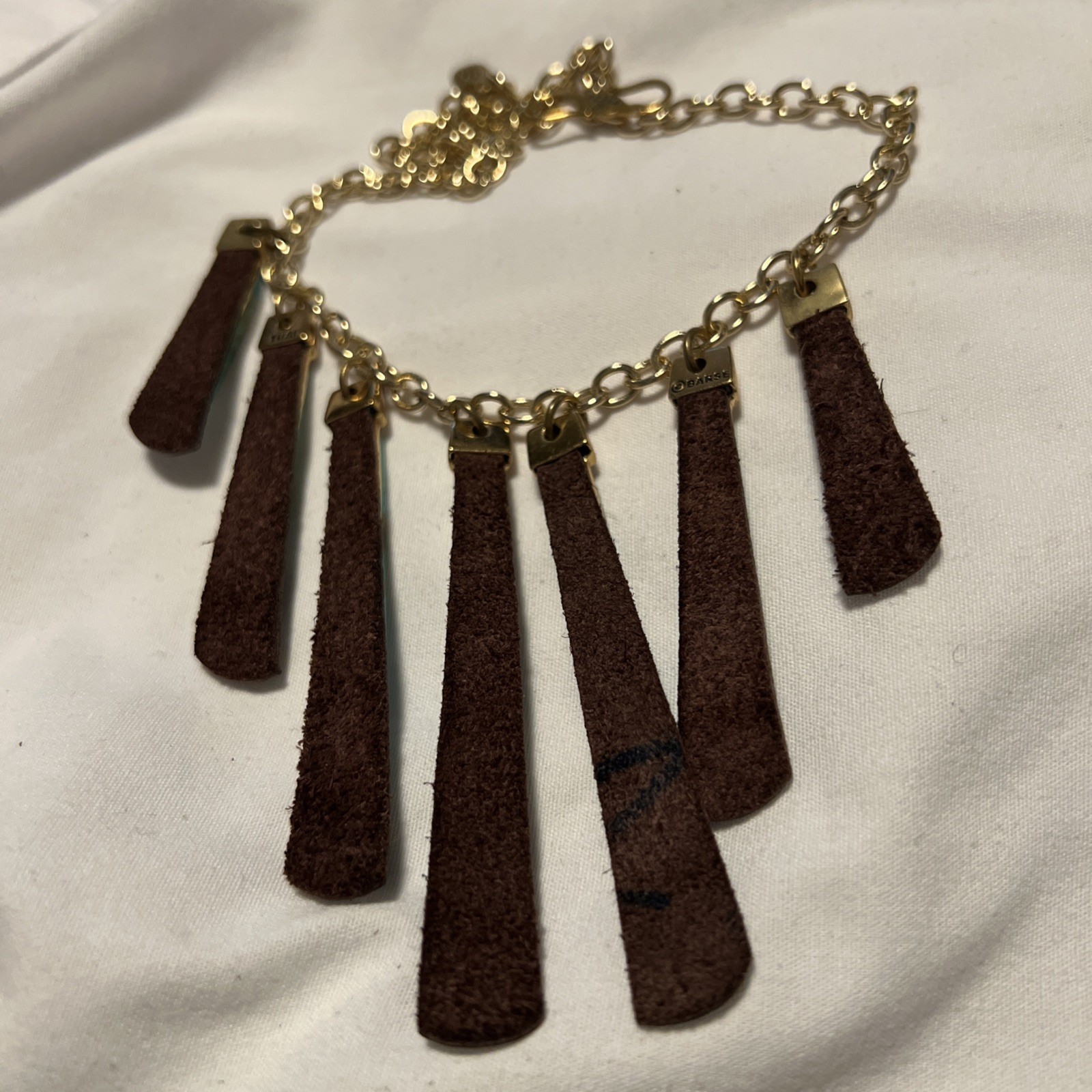 Barse Reversible Adjustable Brown Leather And Blue Turquoise Necklace Goldtone