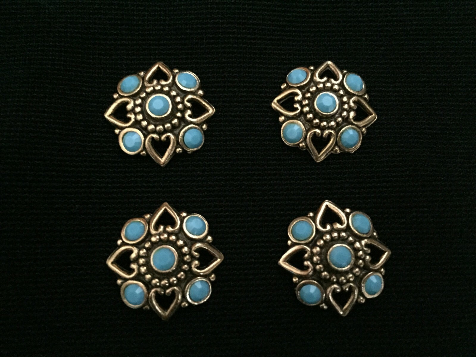4pcs Rhinestone Connector Charms Antique Gold Turquoise 