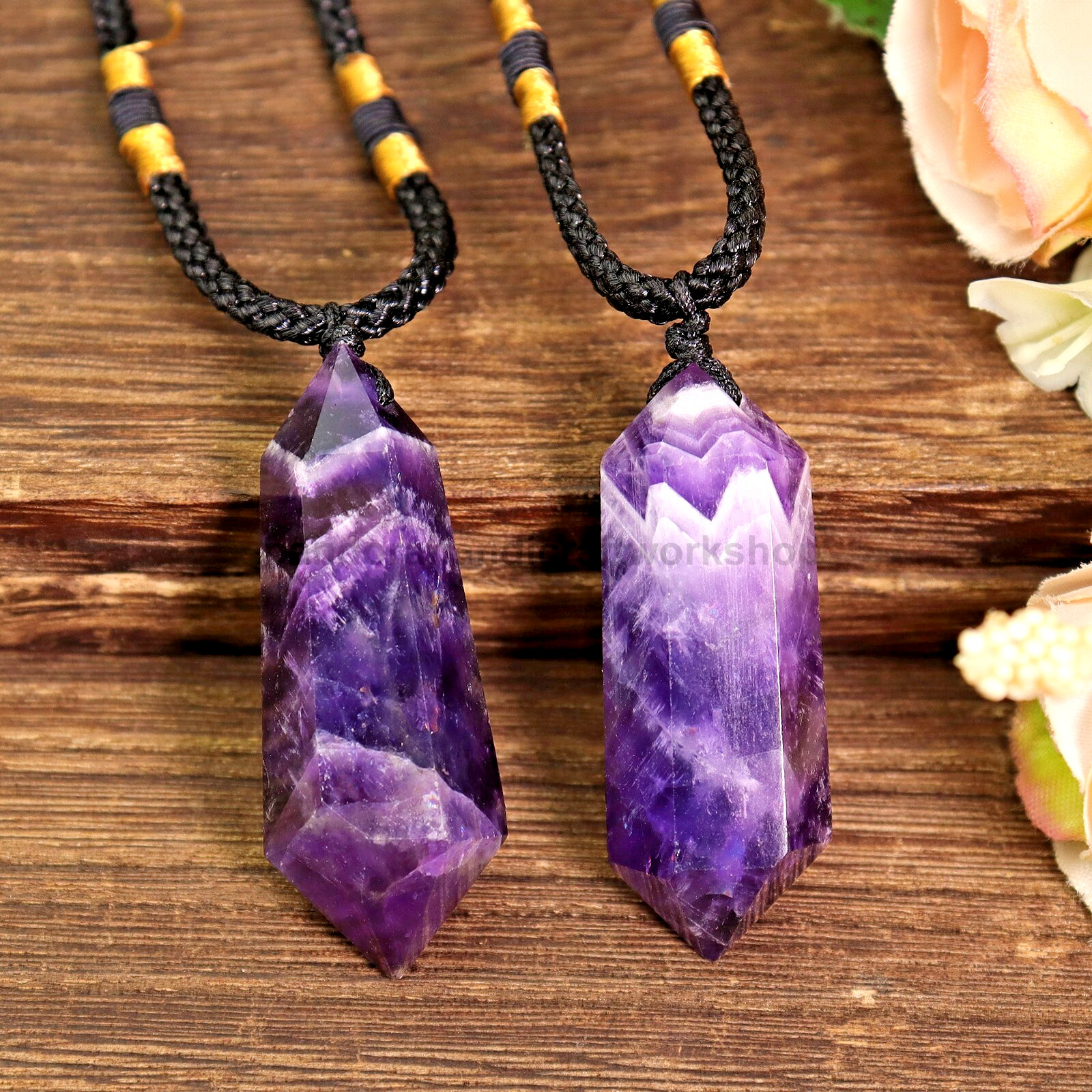 Natural Amethyst Crystal Hexagonal Point Pendant Necklace Healing Reiki Amulet