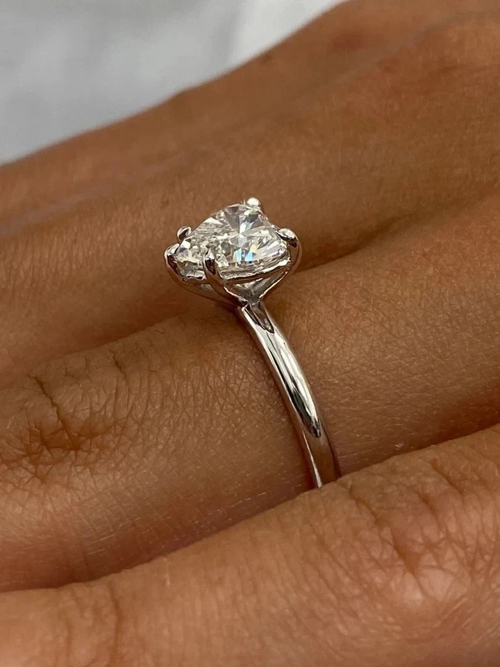Diamond Wedding Ring IGI Heart Cut 2 Carat 14k White Gold Lab Grown E F VVS CVD