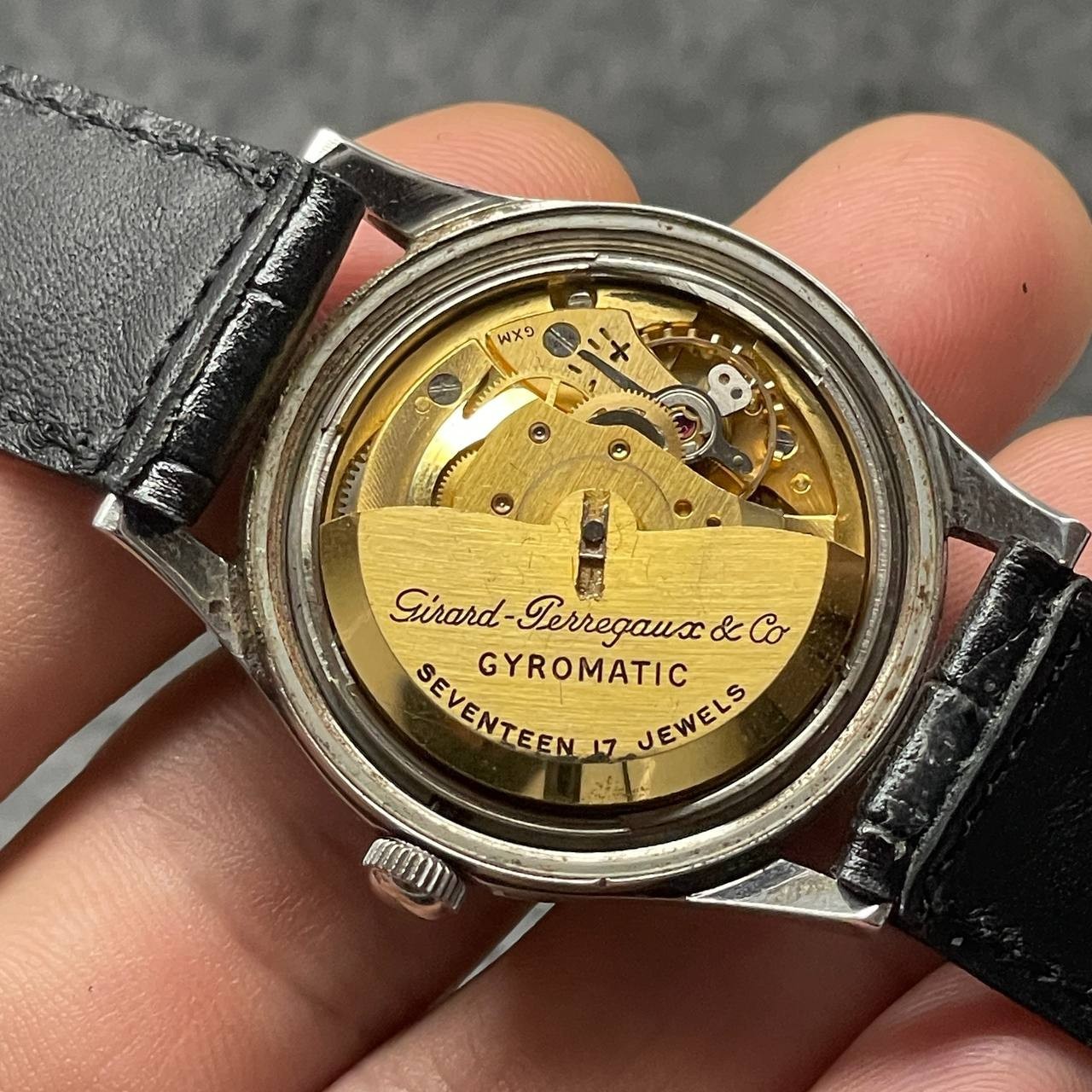 RARE GIRARD PERREGAUX GYROMATIC AUTOMATIC CAL 21.19 S STEEL SWISS WATCH Ca1970