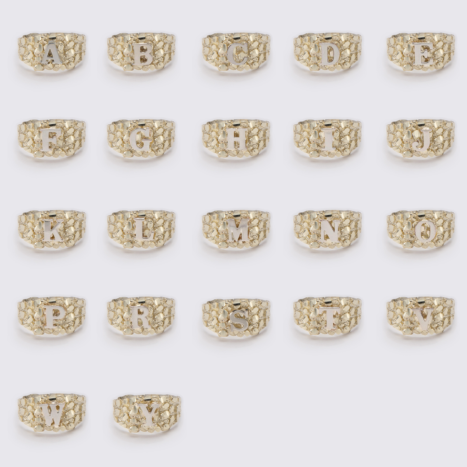 SOLID 10K Yellow White Gold Medium Nugget Design Initial Letter Ring All Sizes
