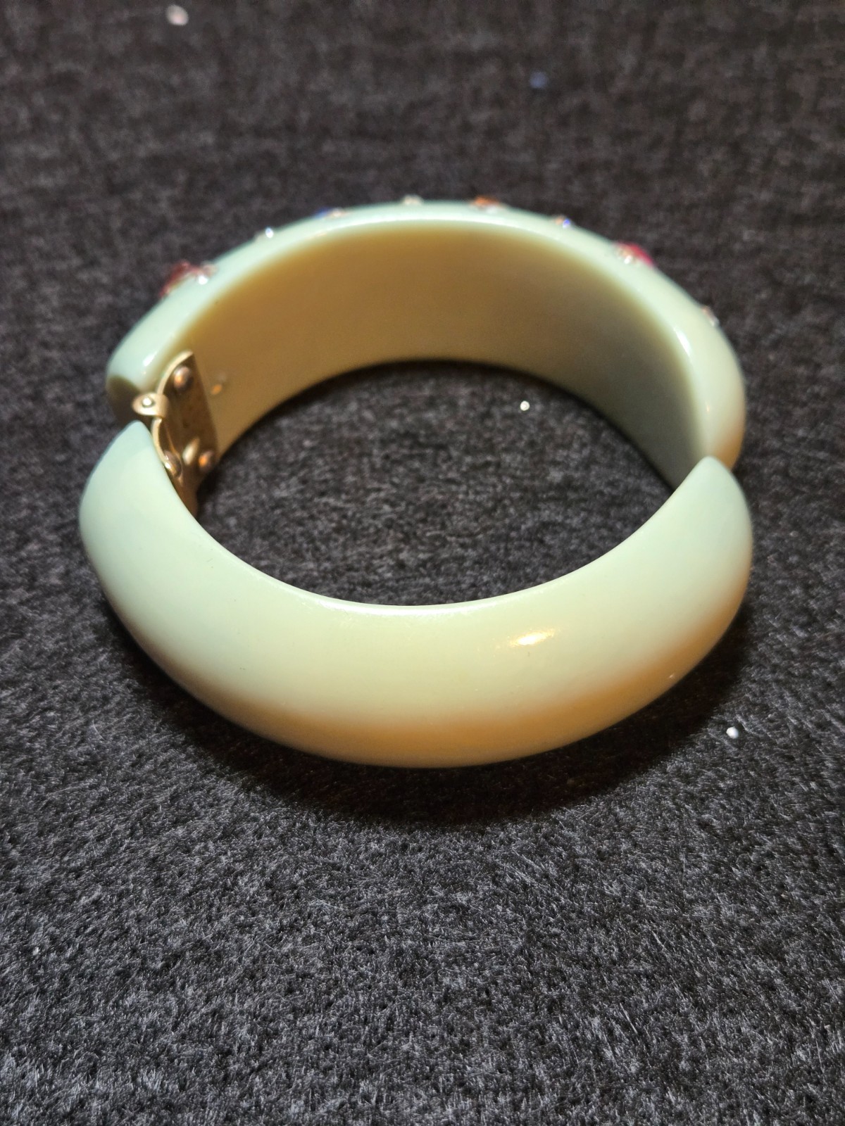Vintage Powder Blue Bakelite Clamper Bracelet with Rhinestones