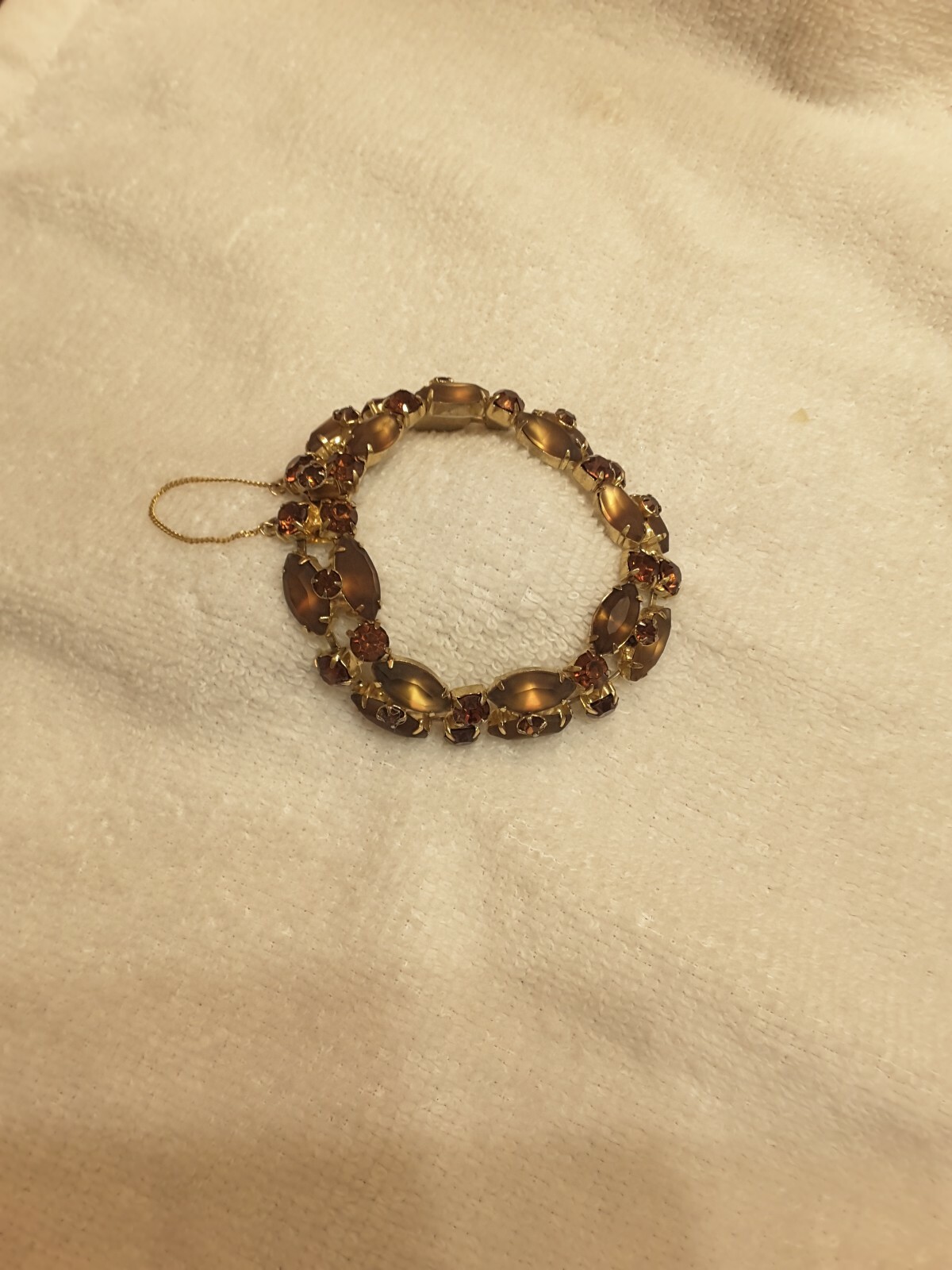 ELEGANT VINTAGE GOLD FILLED CZ TOPAZ BRACELET WITH SAFETY CHAIN 7 1/2″