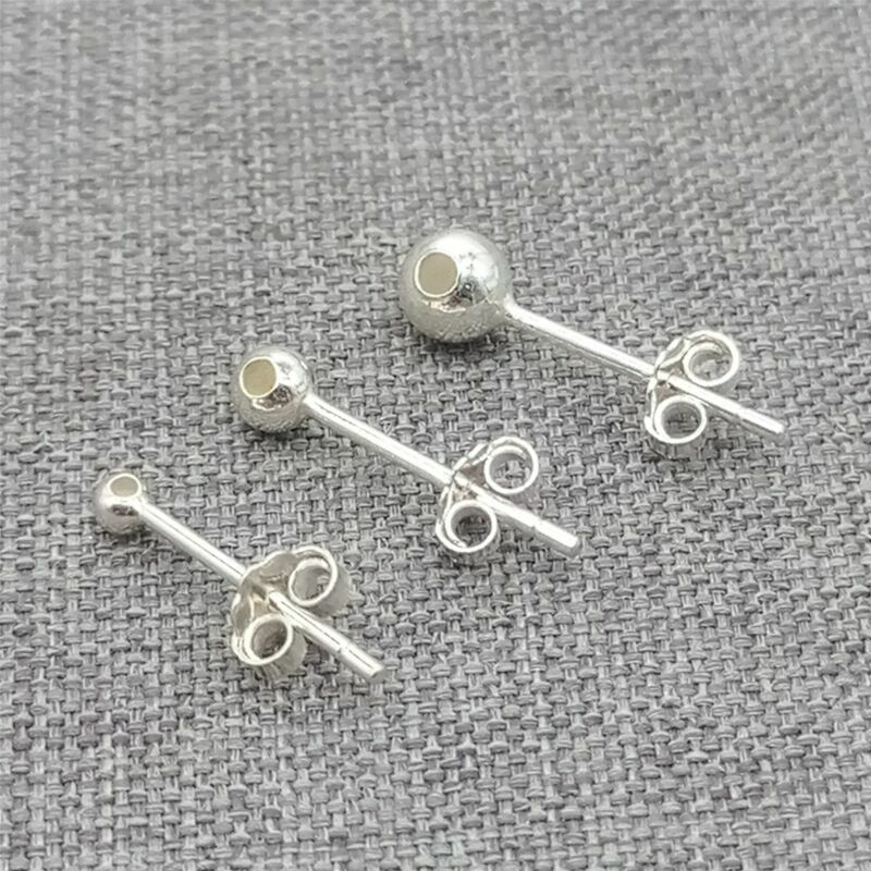 10prs of 925 Sterling Silver Bead Stud Ear Earring Posts Hole 0.85mm 1.1mm 1.3mm