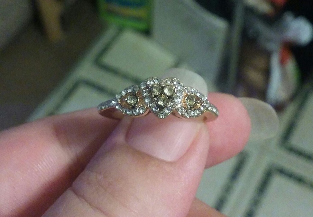 18k Rose Gold Over Sterling Silver Cognac + White Gemstone Heart Love Ring sz 9