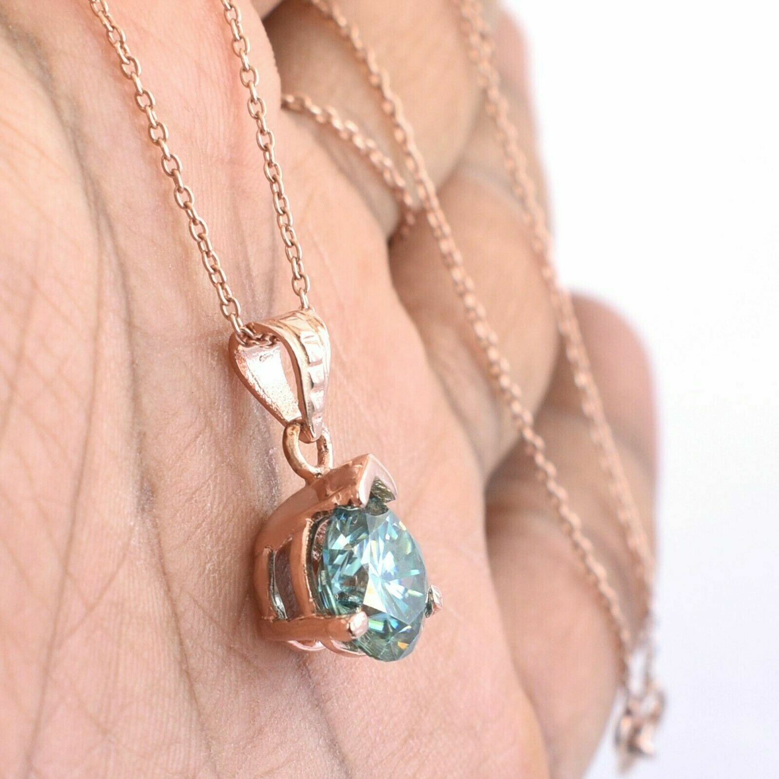 5 Ct Blue Treated Diamond Pendant In 925 Sterling Silver With Rose Gold Finish !