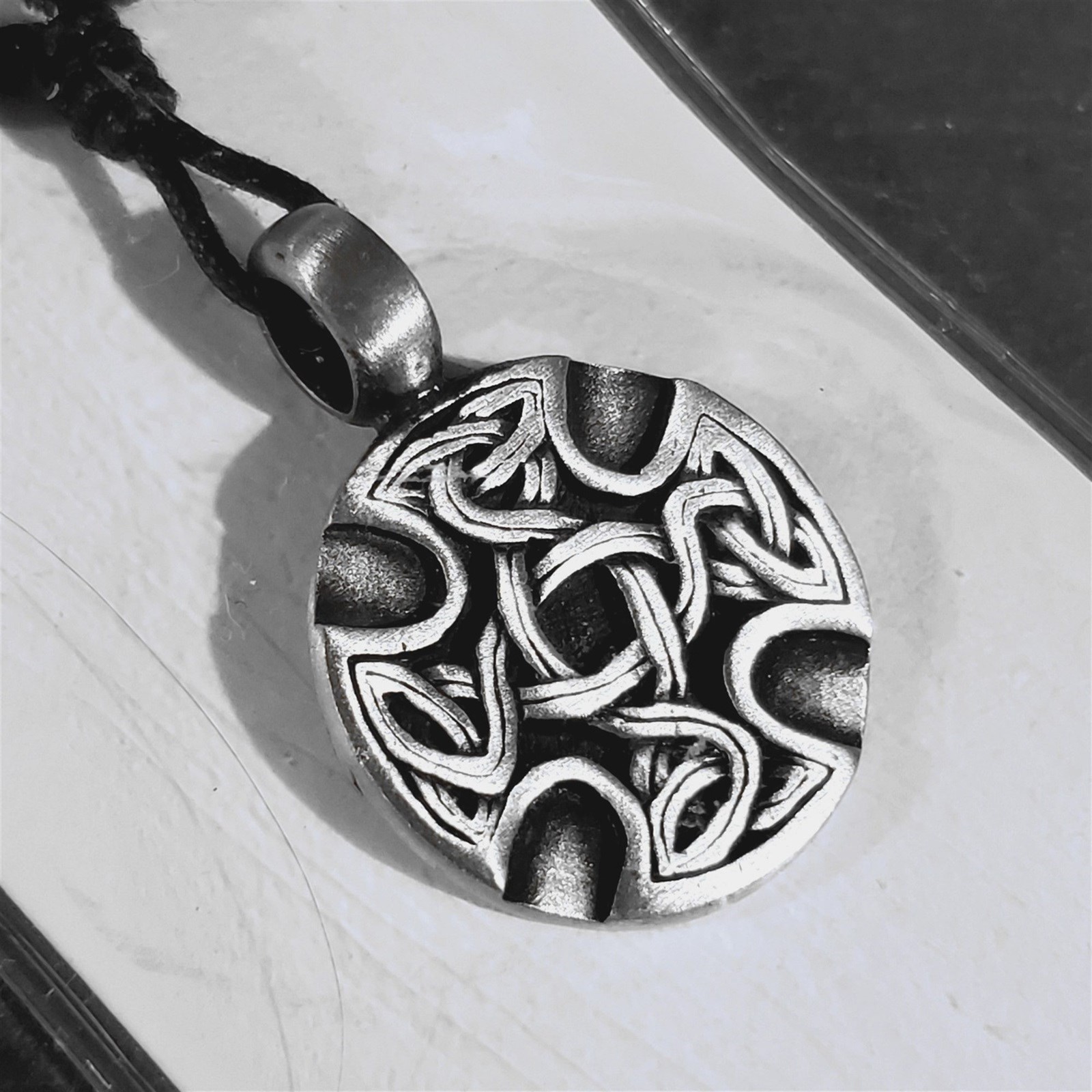 Thailand Antiqued Silver Carved Celtic Cross Knot Fine Pewter Pendant Necklace
