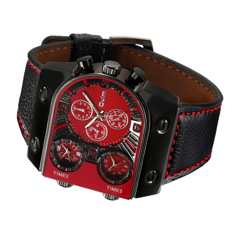 Multiple Time Zone Oulm Watches Unique Design 3 Different Time Sports Mens Watch