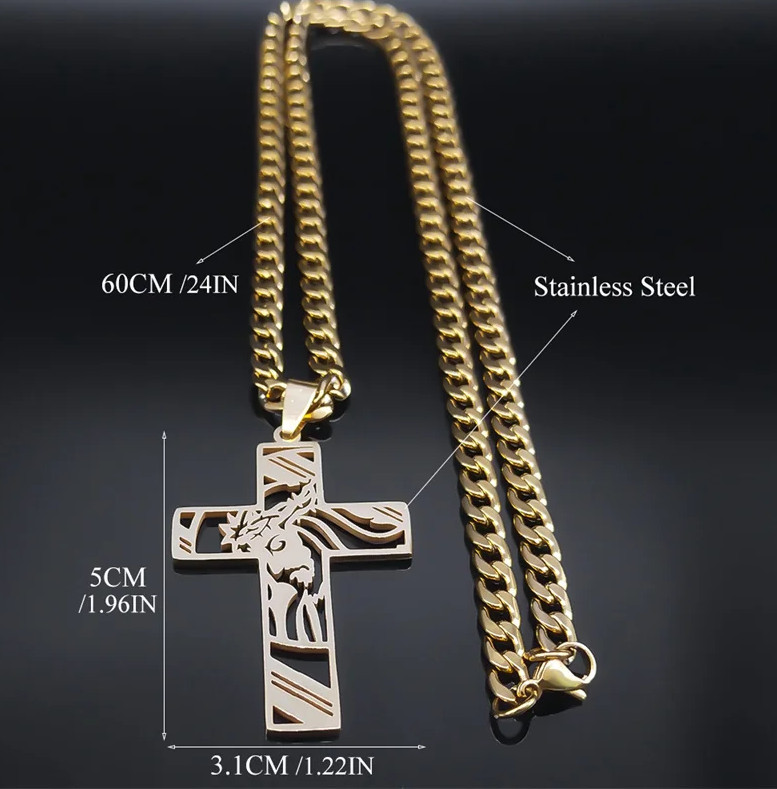 Cadena De Enlace Cubano Para Hombre Collar Con Colgante De Cruz Acero Inoxidable