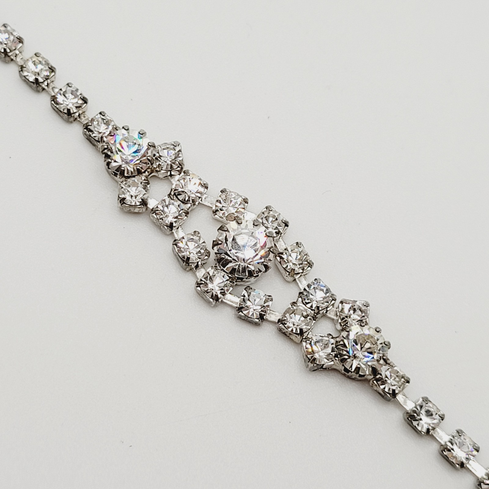Dainty Rhinestone Choker Collar Art Deco Eye Part Chain Vintage Necklace 15 Inch