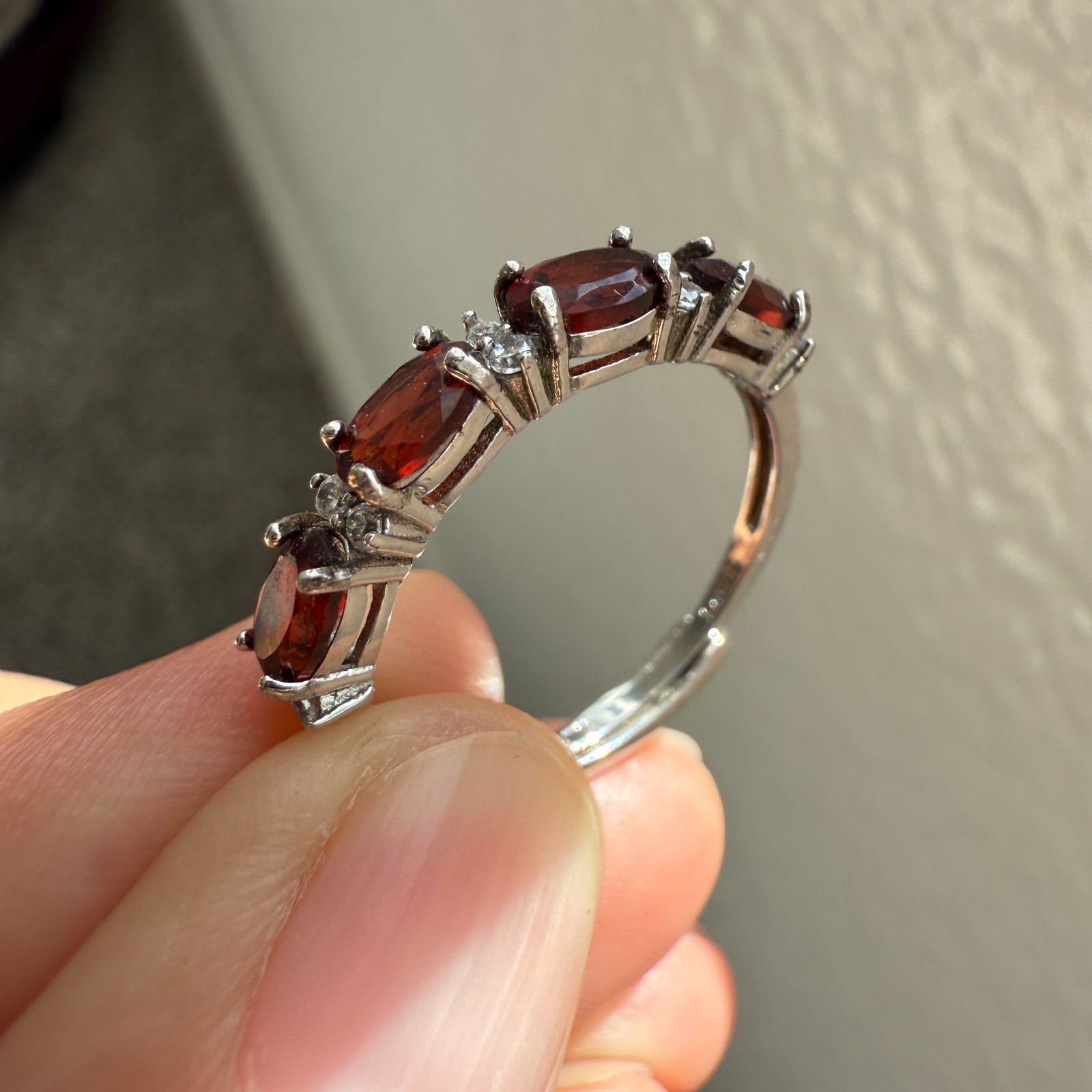 925 Sterling Silver Ring 5x3mm Natural Rhodolite Garnet Gemstone Zircon Beaded
