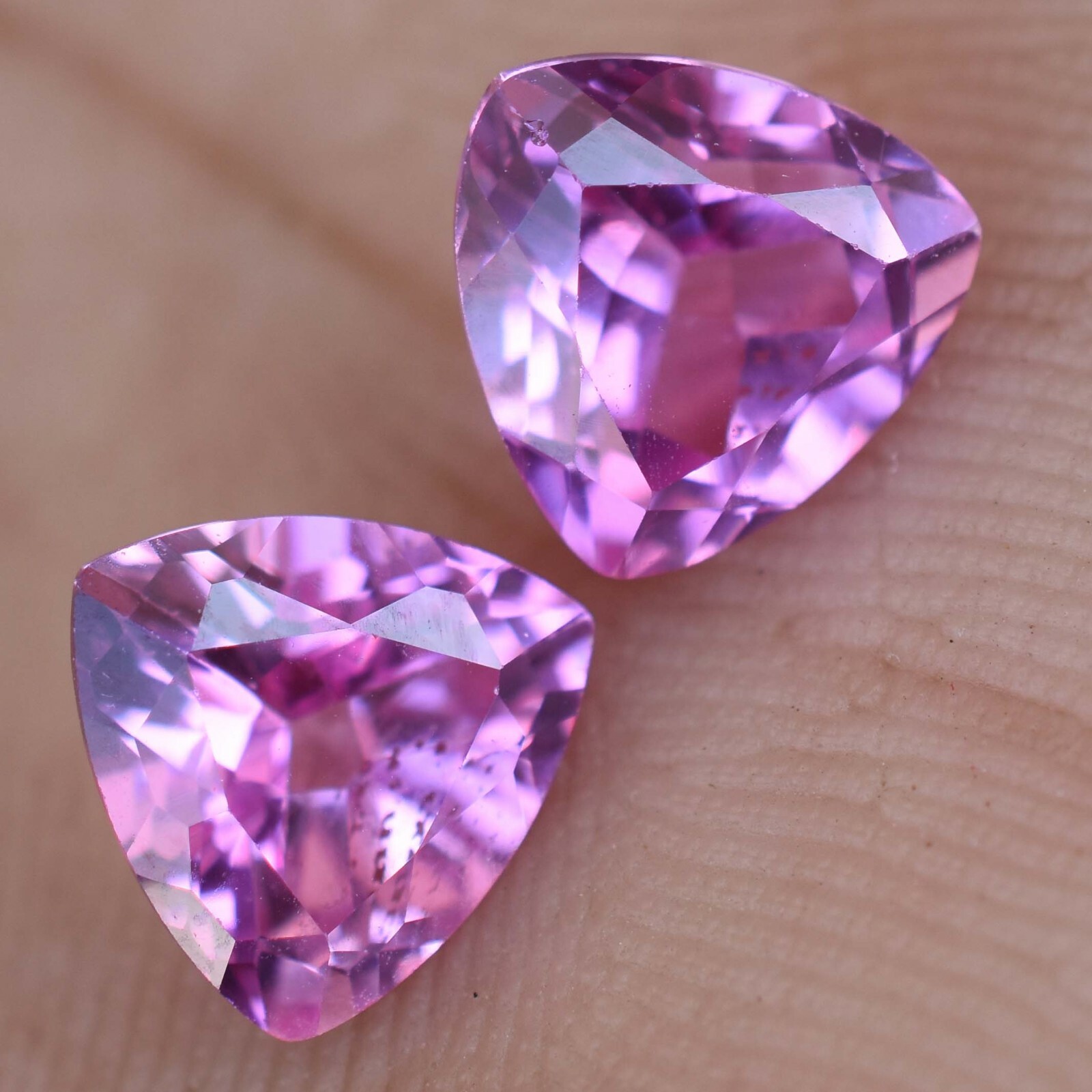 2.95 Ct Pair of Natural Mogok Pink Ruby Trillion Certified AAA+ Treated Gemstone