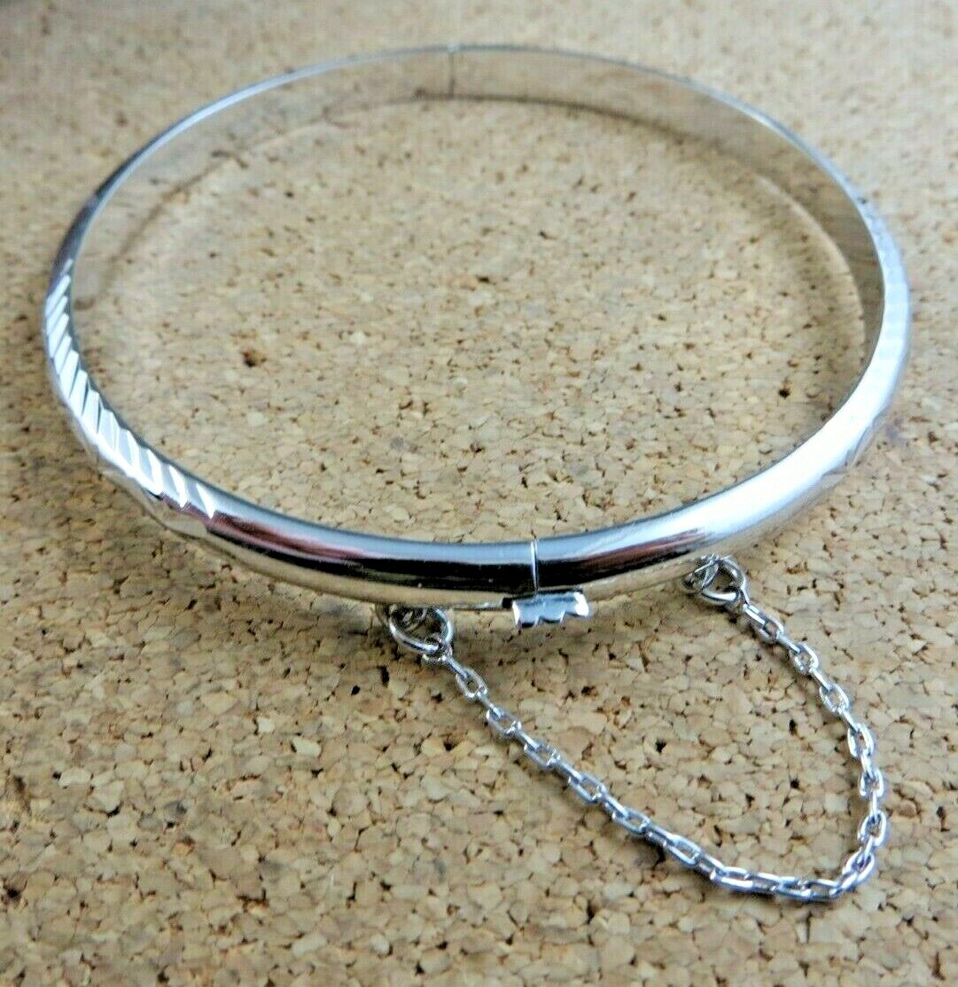 Etched Sterling Silver Hinged Bangle Bracelet & Latch back Hoop Earrings #209