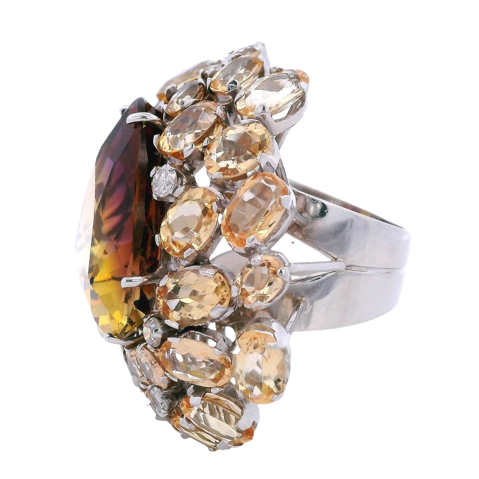 18K White Gold Cocktail Ring with 50.30CTW in Ametrine, Imperial Topaz & Diamond