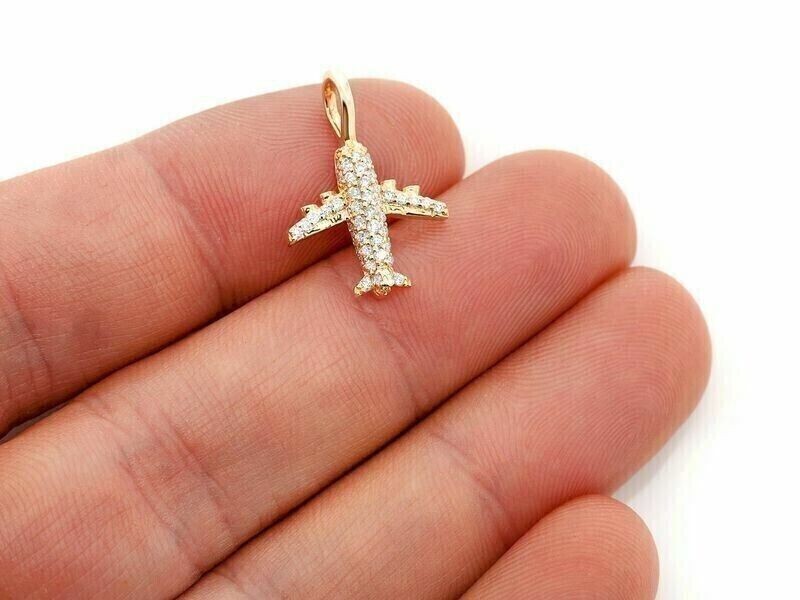 1Ct Round Lab Created Diamond Airplane Shape Pendant 14K Yellow Gold Plated 18″