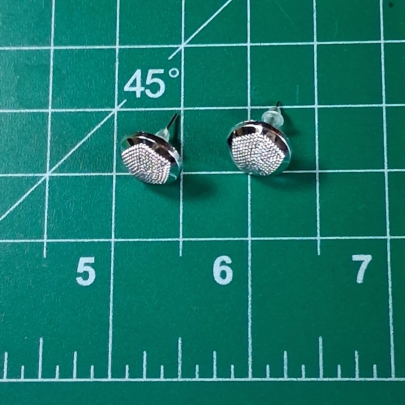 Polished Silver Tone Round Pentagon Textured Stud Earrings
