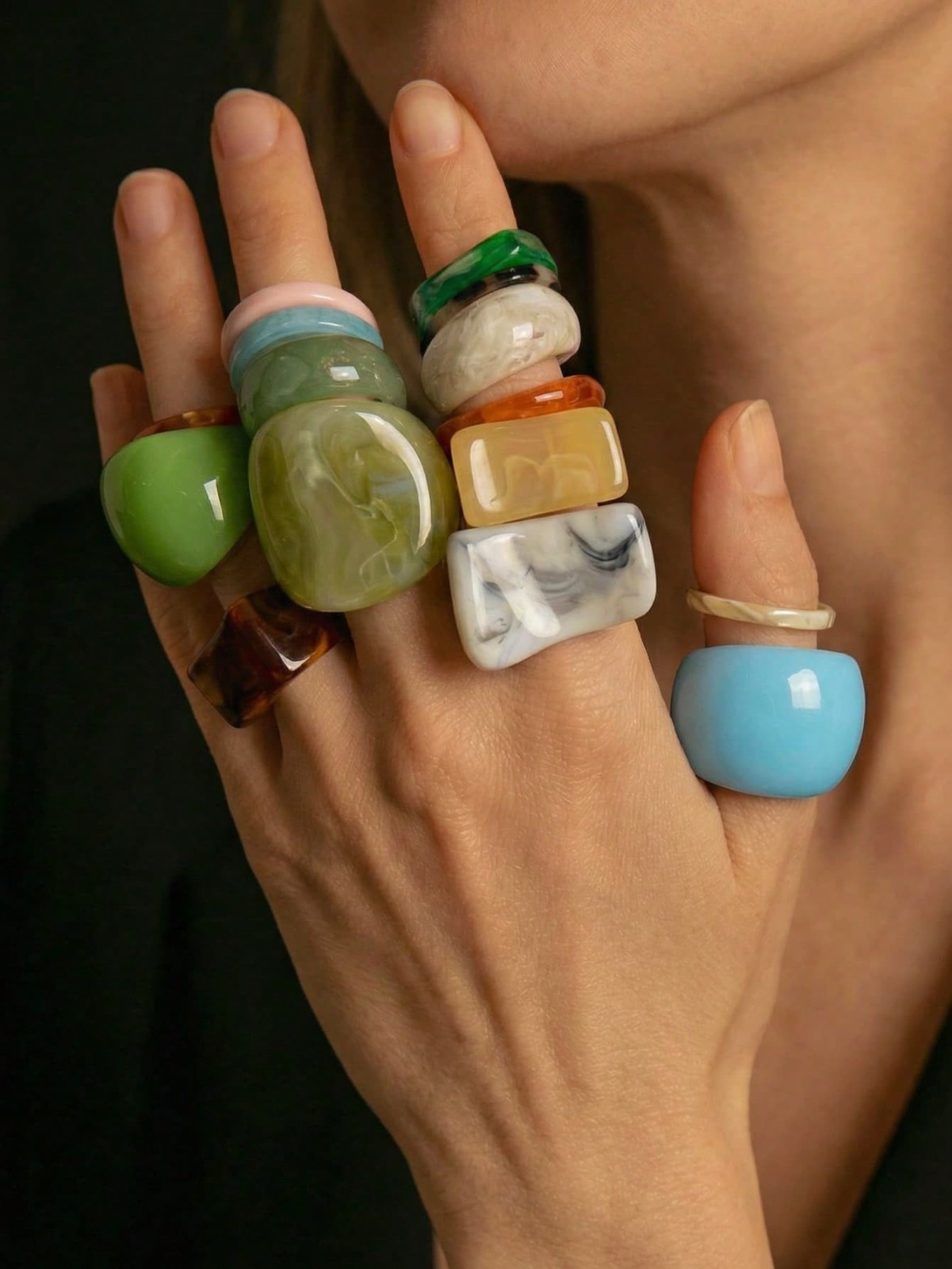 15PCS Geometric Transparent Resin Rings – Acrylic Crystal Ring Set Women Jewelry